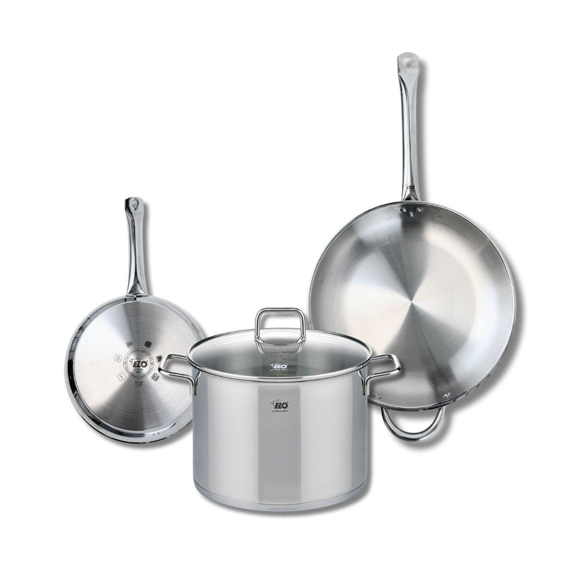 ELO Ensemble de 2 poêles de cuisson 24 et 32 cm et 1 faitout 26 cm elo profi citrin