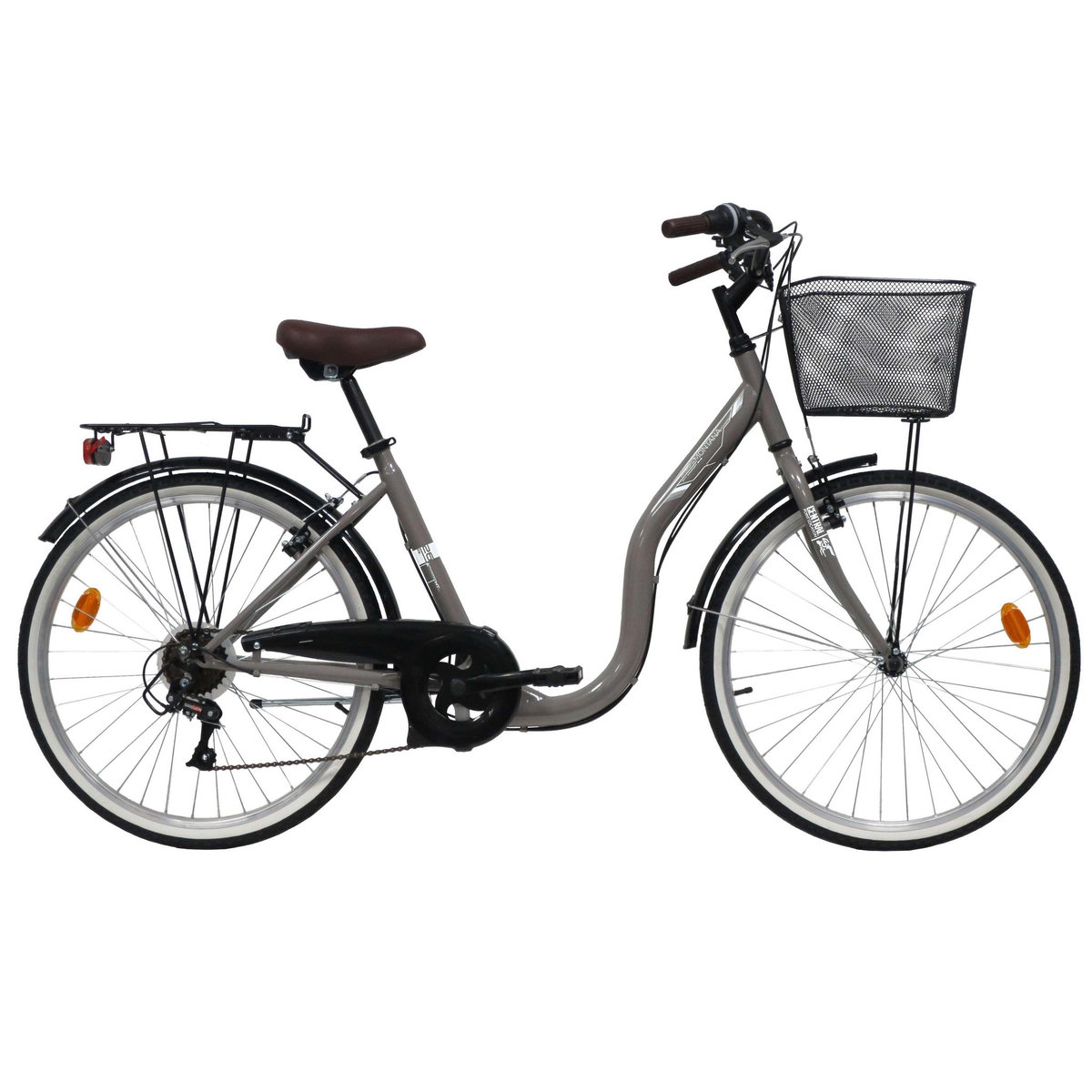 Vélo VTC 26'' Rétro City Rigide Femme Acier  Montana  - 6 vitesses - Enjambement bas – Freins V-Brake - Panier avant - Porte bagages
