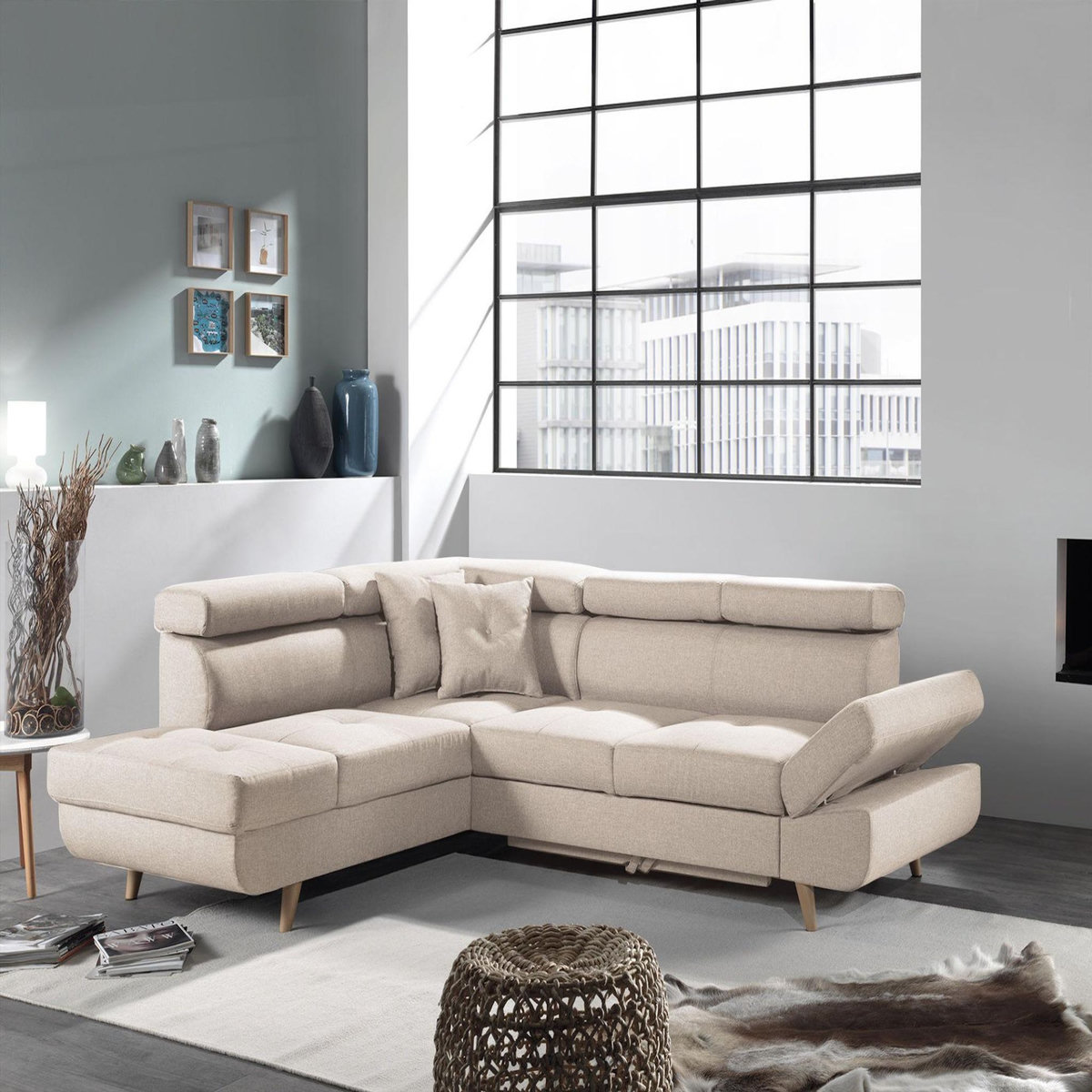 BEST MOBILIER Linea - canapé d'angle gauche convertible - 5 places - avec têtières