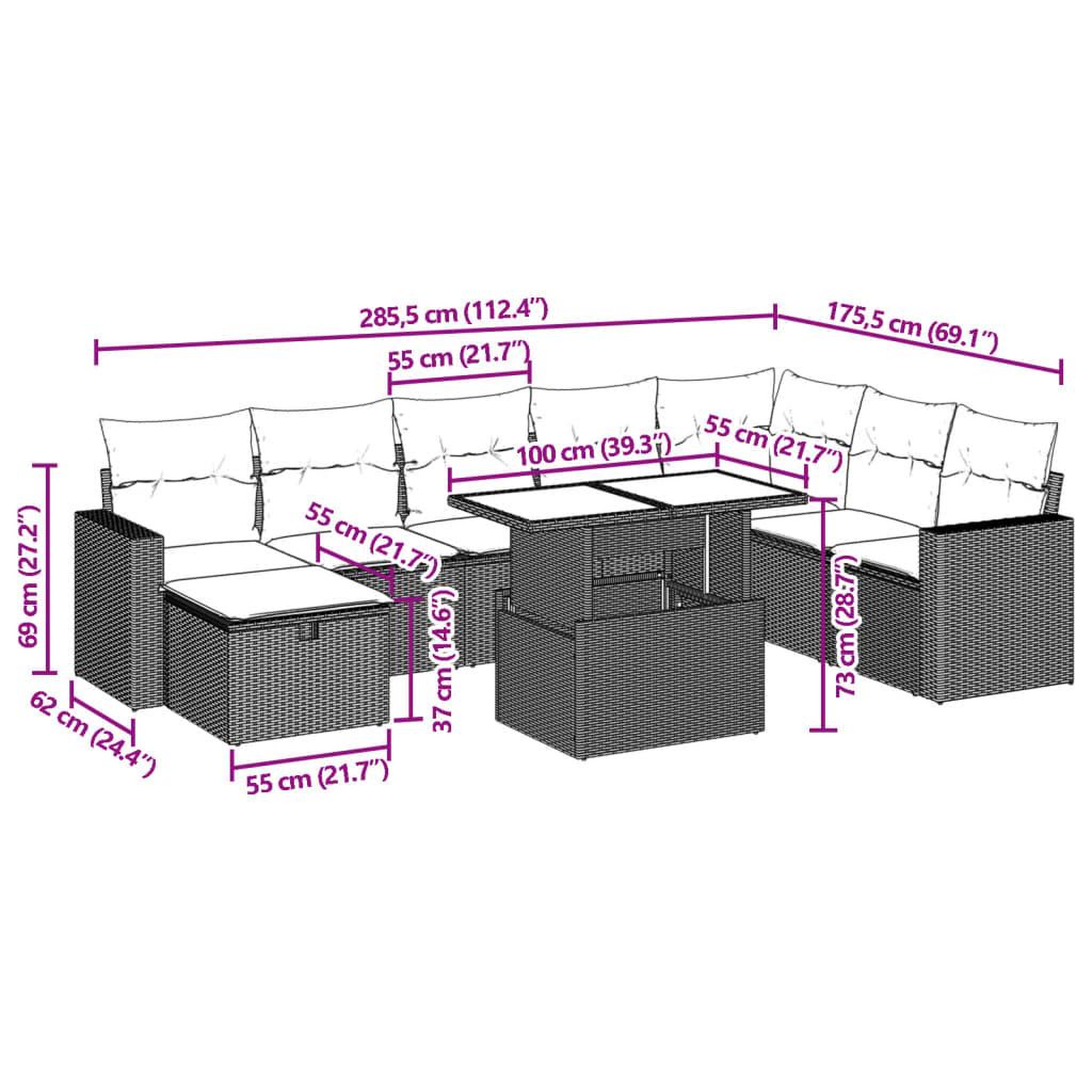 Voir la diapositive 6 : VIDAXL Salon de jardin 9 pcs avec coussins noir resine tressee