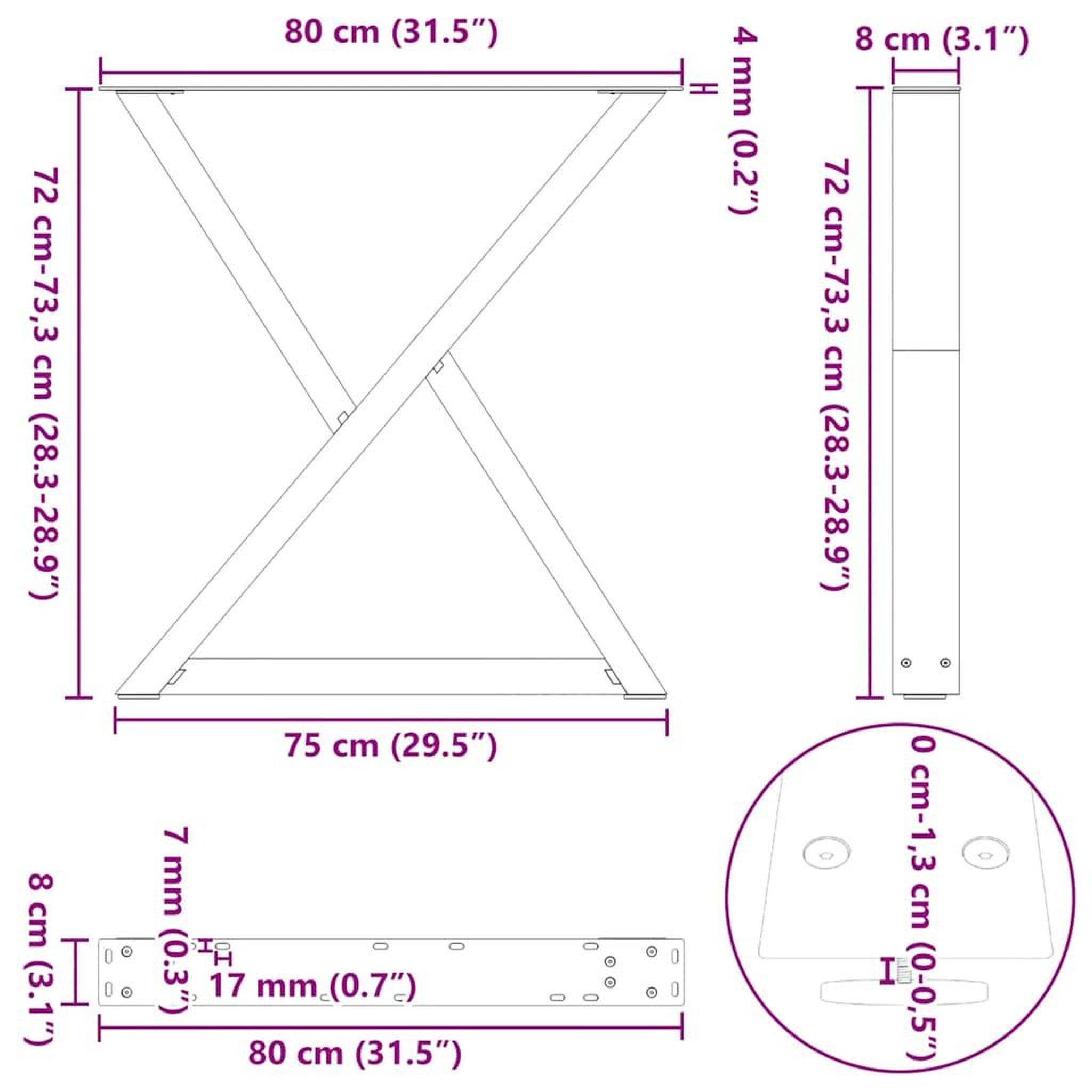 Voir la diapositive 6 : VIDAXL Pieds de table a manger 2 pcs noir 80x(72-73,3) cm acier