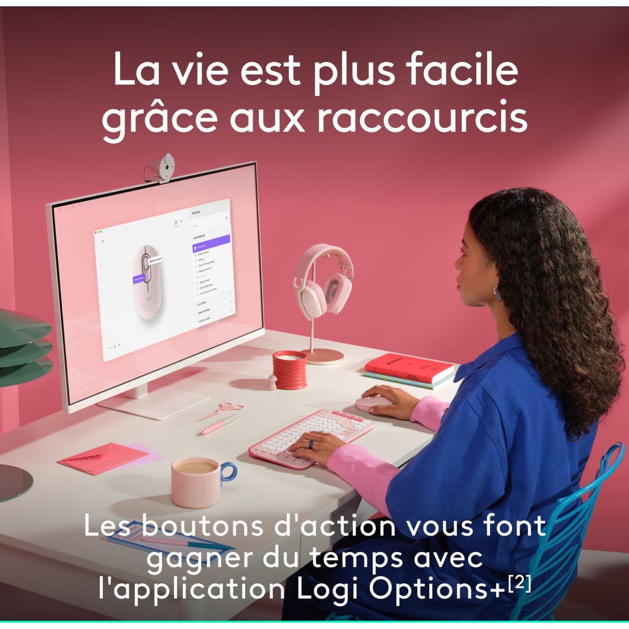 Voir la diapositive 4 : Logitech Souris sans fil POP Mouse Rose