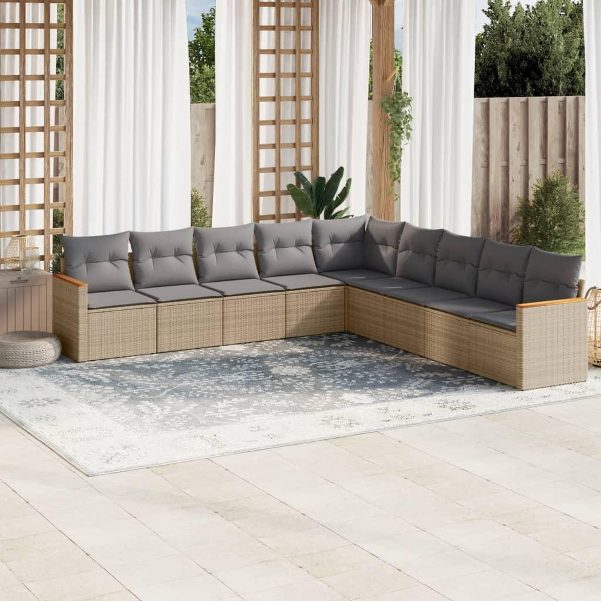 VIDAXL Salon de jardin avec coussins 9pcs melange beige resine tressee