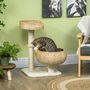 Voir la diapositive 2 : PAWHUT Arbre à chat griffoir 2 niveaux hauteur 72 cm poteau sisal avec niche et plate-forme 1 balle suspendue beige