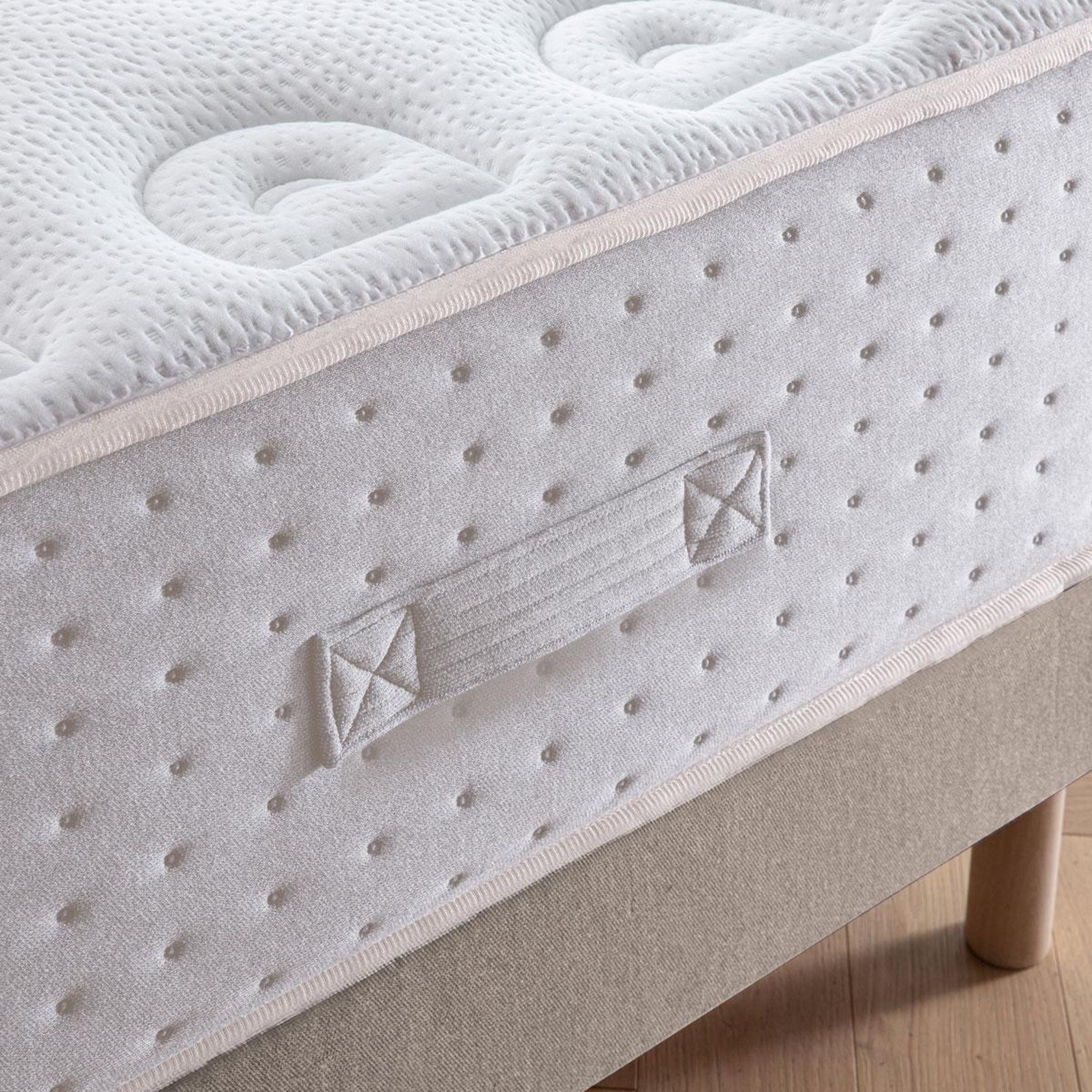 Voir la diapositive 6 : DODO Ensemble - Matelas mi-ferme + sommier + Tête de lit Blanc/Beige LE VERITABLE