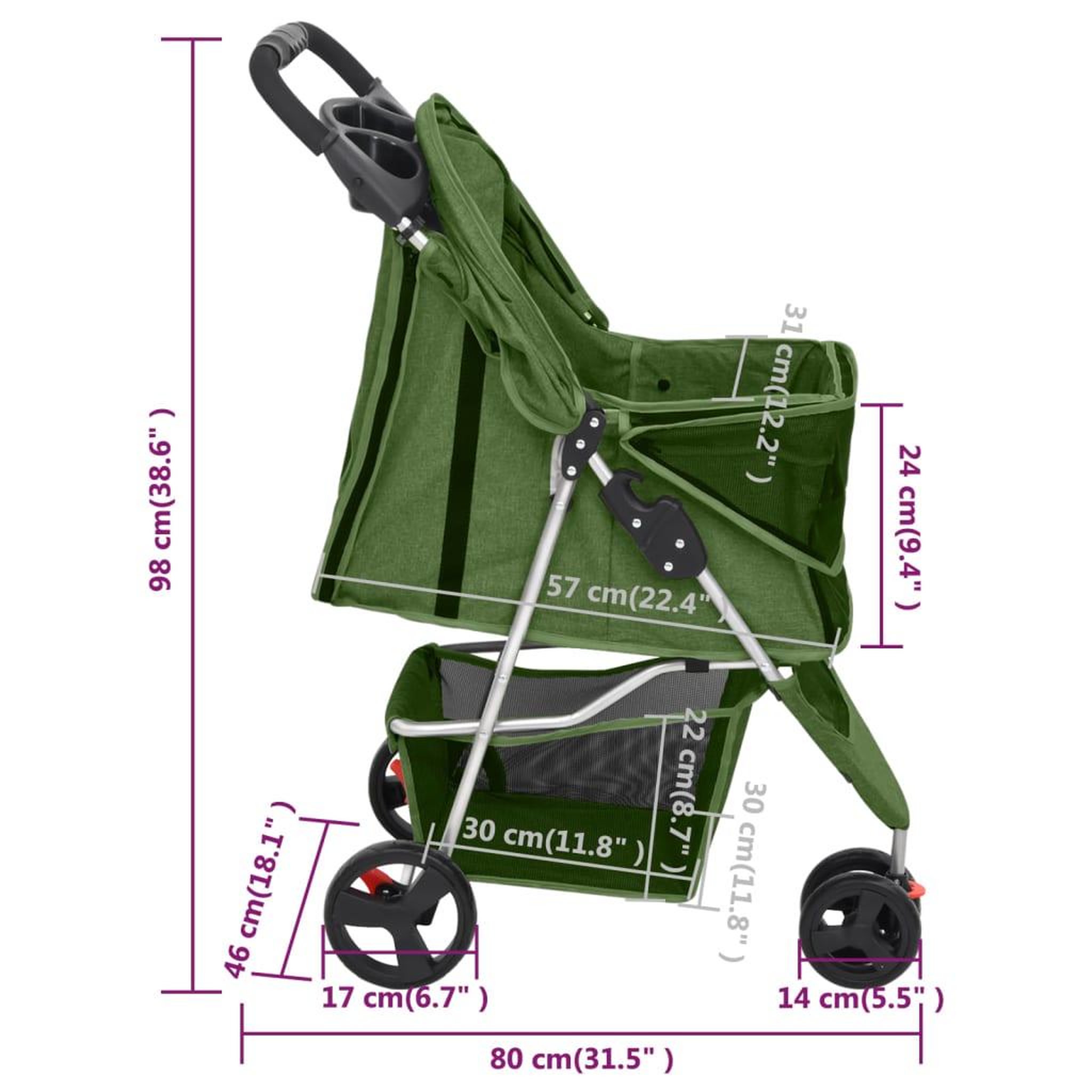Voir la diapositive 6 : VIDAXL Poussette pour chien pliante Vert 80x46x98 cm Tissu Oxford