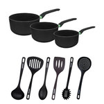Fackelmann Set de 3 casseroles antiadhésives céramique 16, 18 et 20 cm et 6 ustensiles Fackelmann Brandao