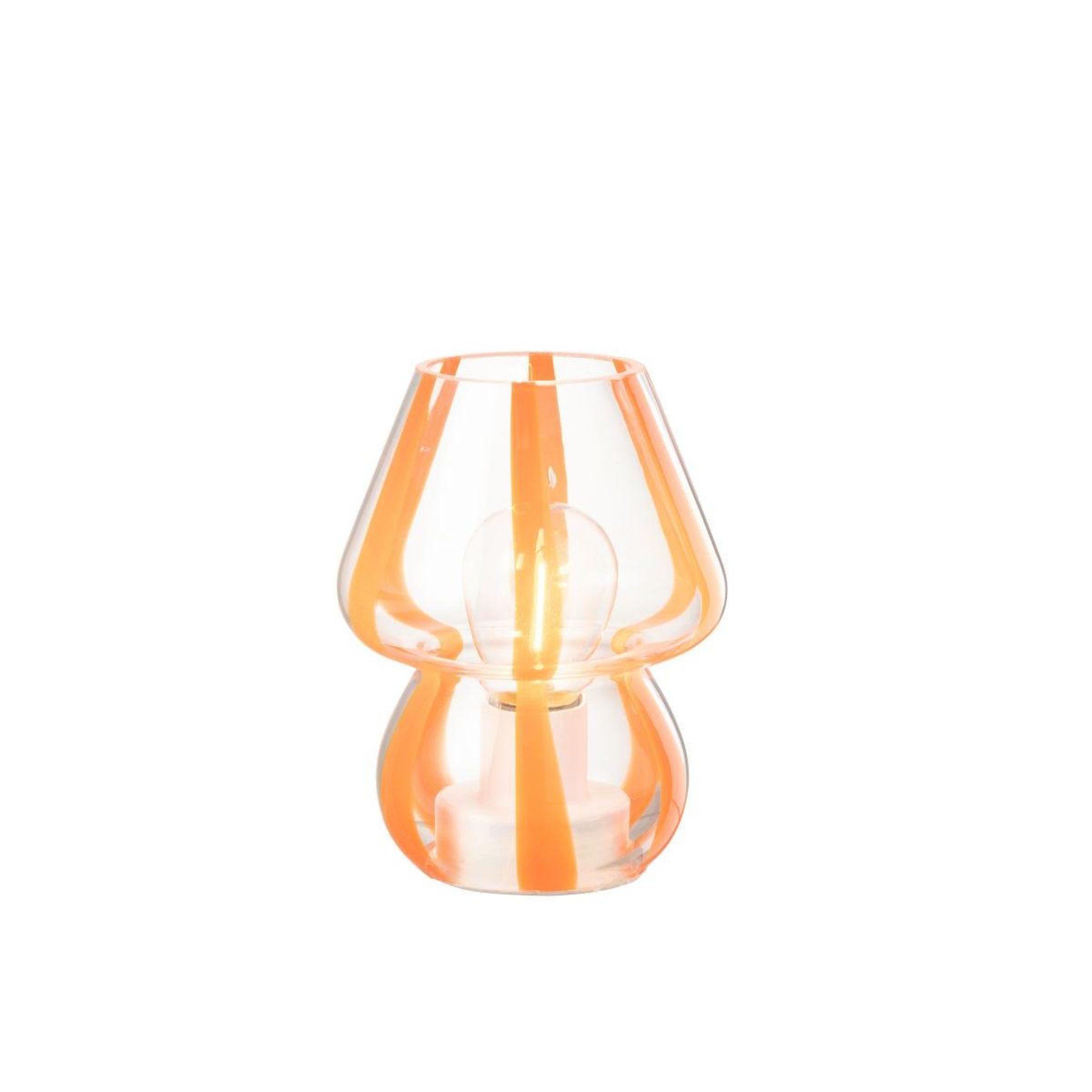 Voir la diapositive 2 : J-LINE Lampe à poser rayures en verre  ophelie  15cm orange