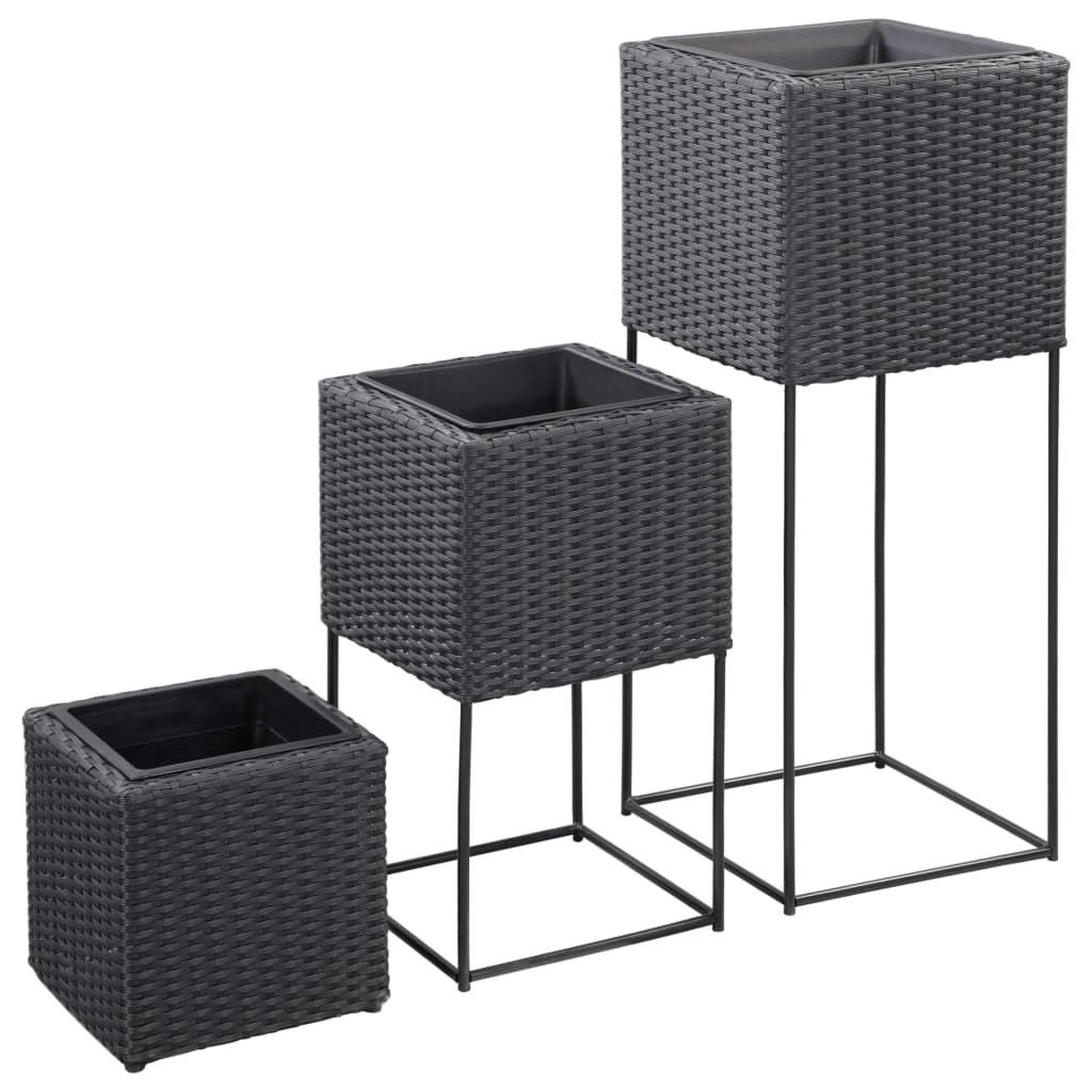 Voir la diapositive 1 : VIDAXL Lits sureleves de jardin 3 pcs Resine tressee Noir