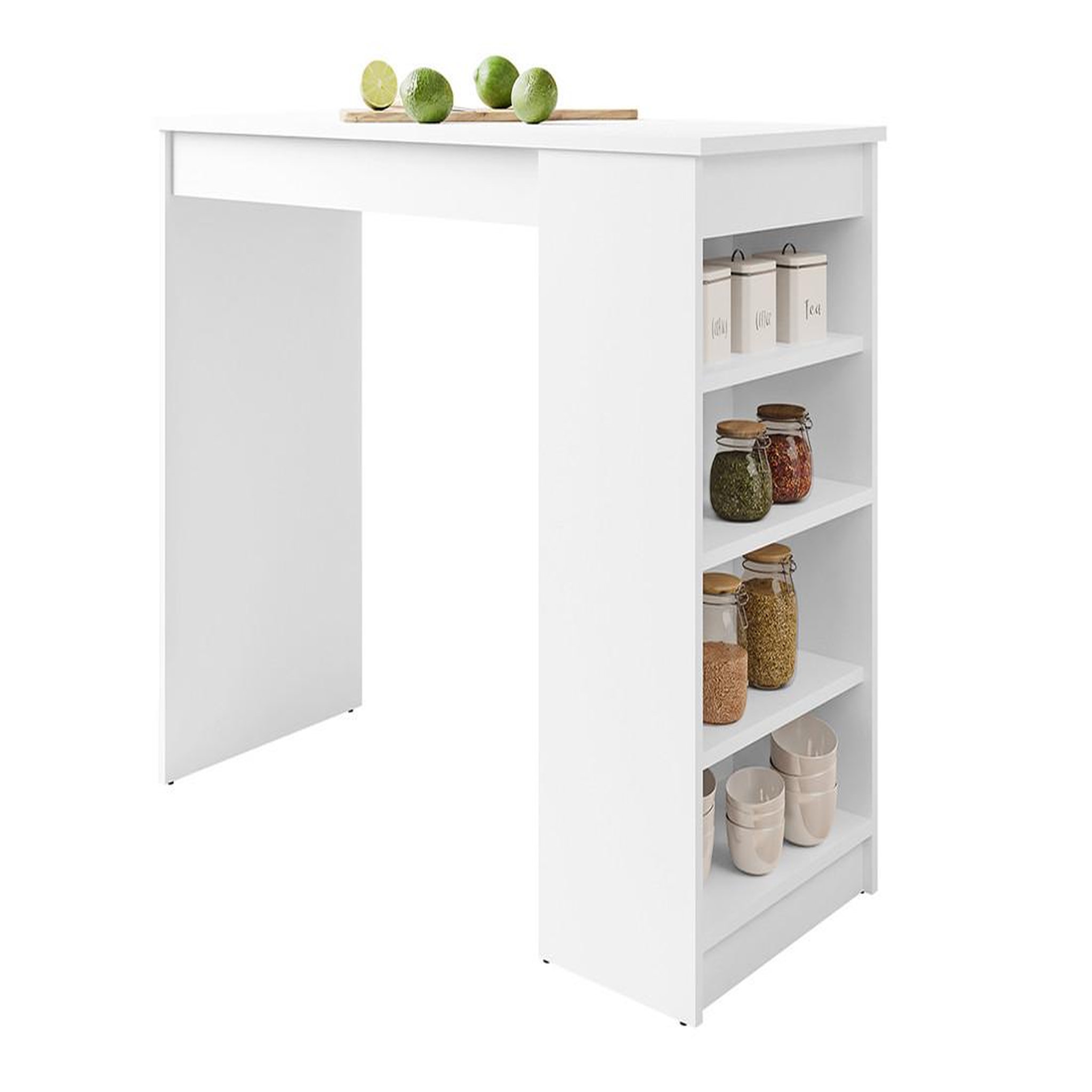 BEST MOBILIER Drazic - table de bar avec rangements - blanc - de 2 à 4 personnes. Coloris disponibles : Blanc