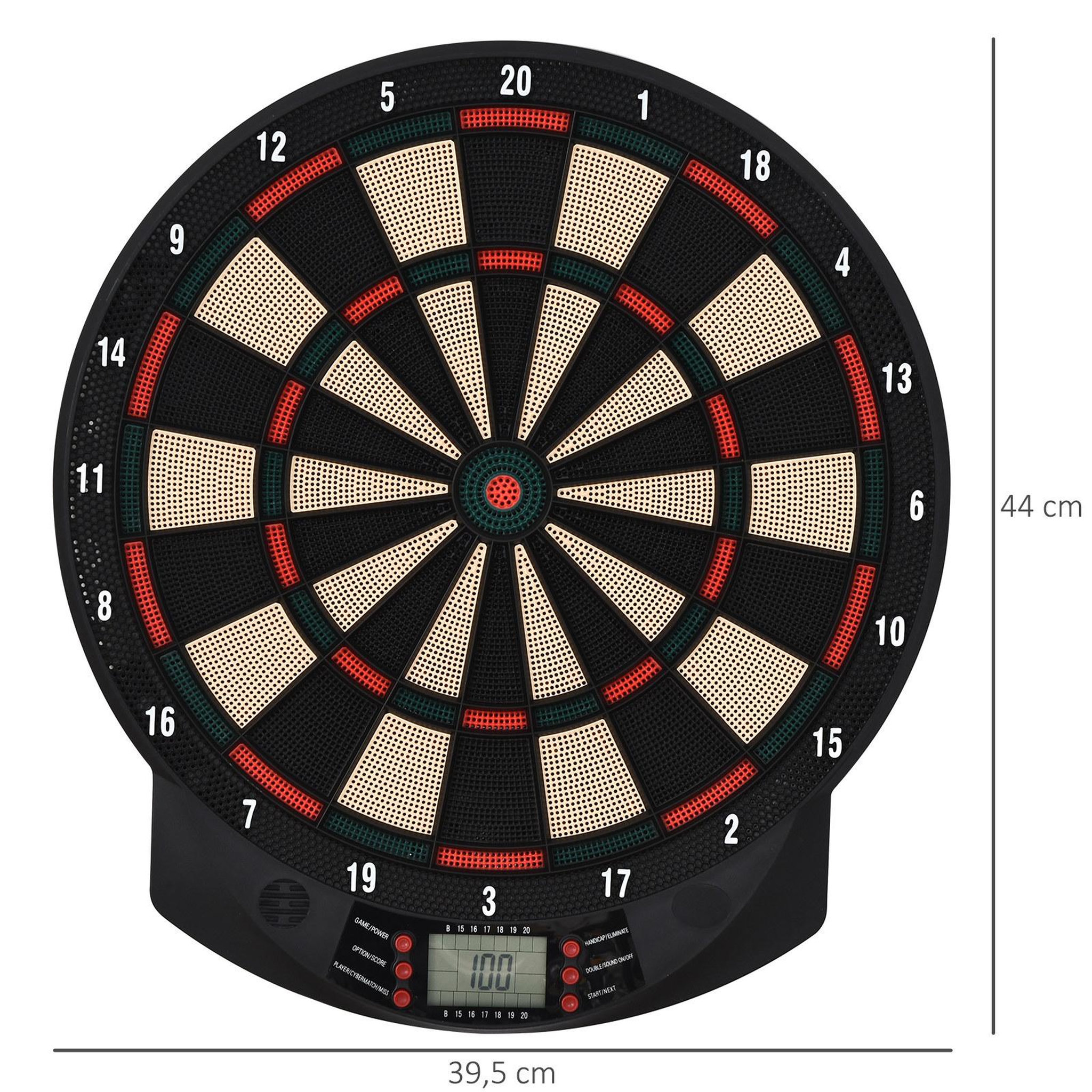 Voir la diapositive 3 : HOMCOM Cible jeu de fléchettes électronique 26 jeux jusqu'à 8 joueurs affichage LCD haut-parleur noir