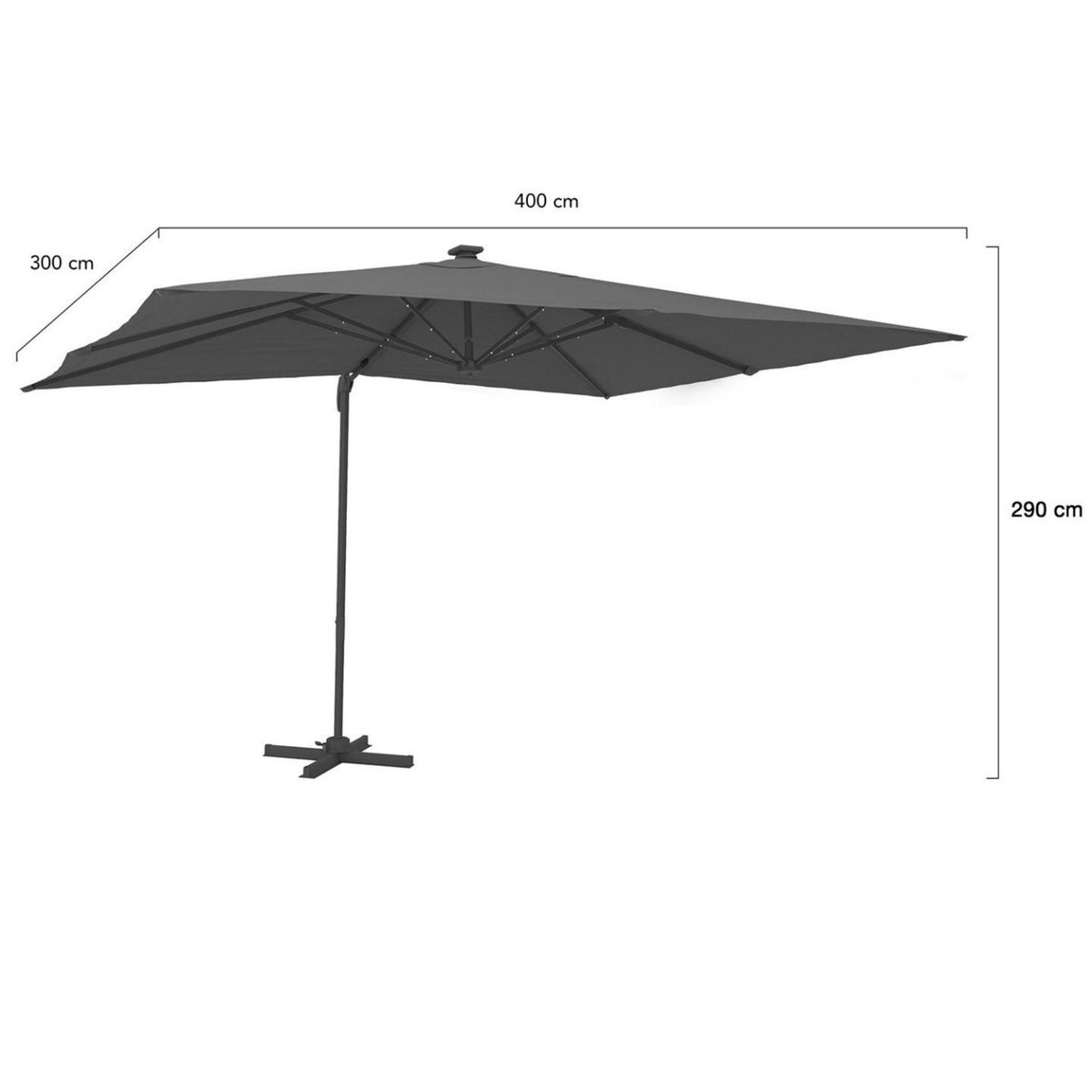 ID MARKET Parasol déporté inclinable rotatif 360 CALVI LED gris 3x4 M avec housse