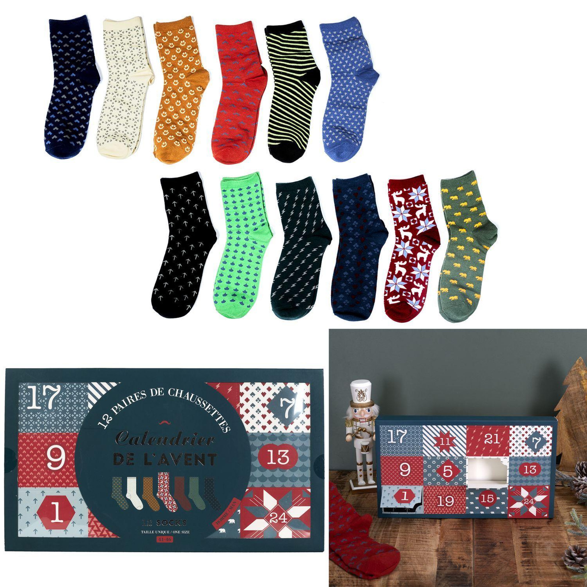Voir la diapositive 4 : The Home Deco Factory Calendrier de l'avent 12 paires de chaussettes homme