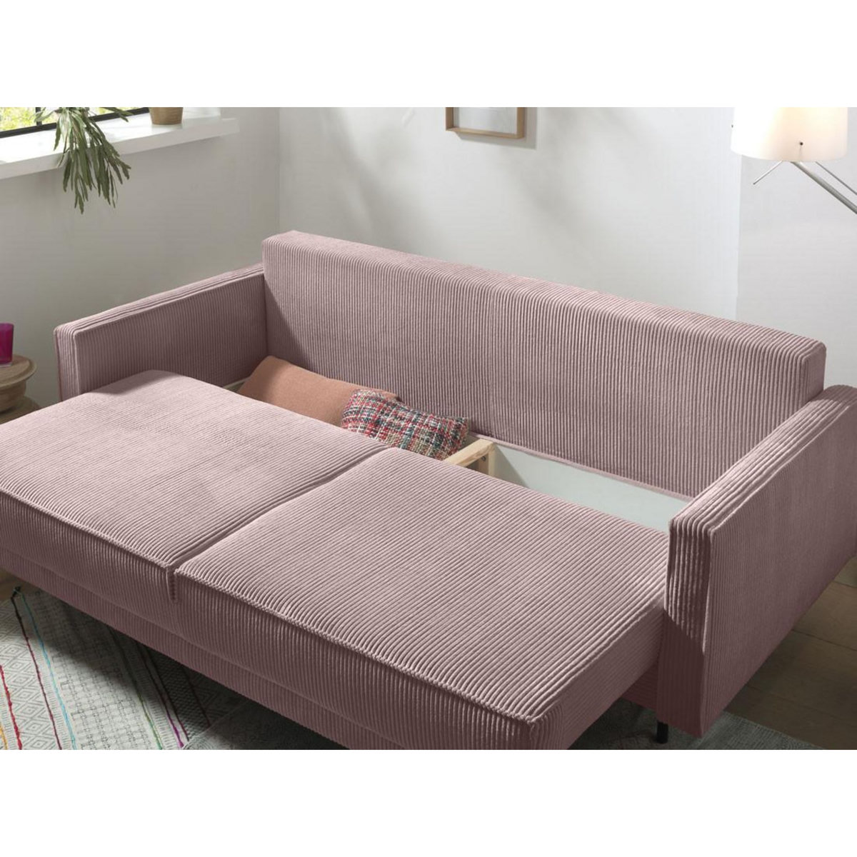 LISA DESIGN Charlie - canapé 3 places convertible avec coffre - en velours côtelé