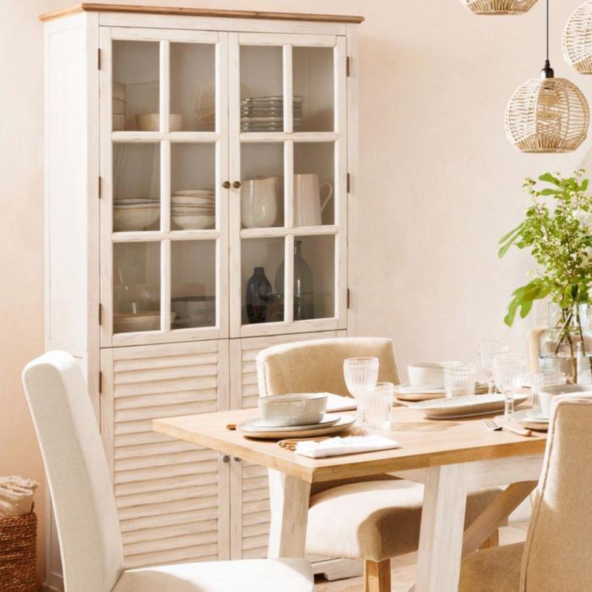 ATMOSPHERA Vitrine 4 Portes en Bois  Olbia  190cm Blanc