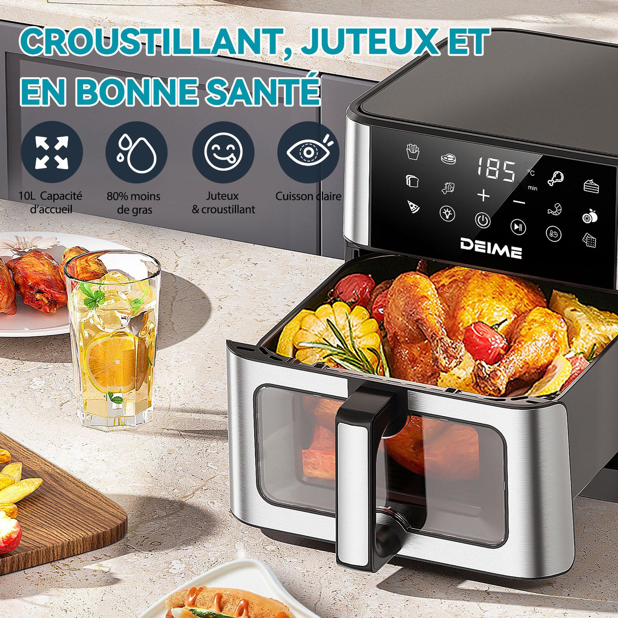 Voir la diapositive 3 : DEIME DEIME - 10 l 1800 w 10 programmes avec fenêtre de cuisson – inox