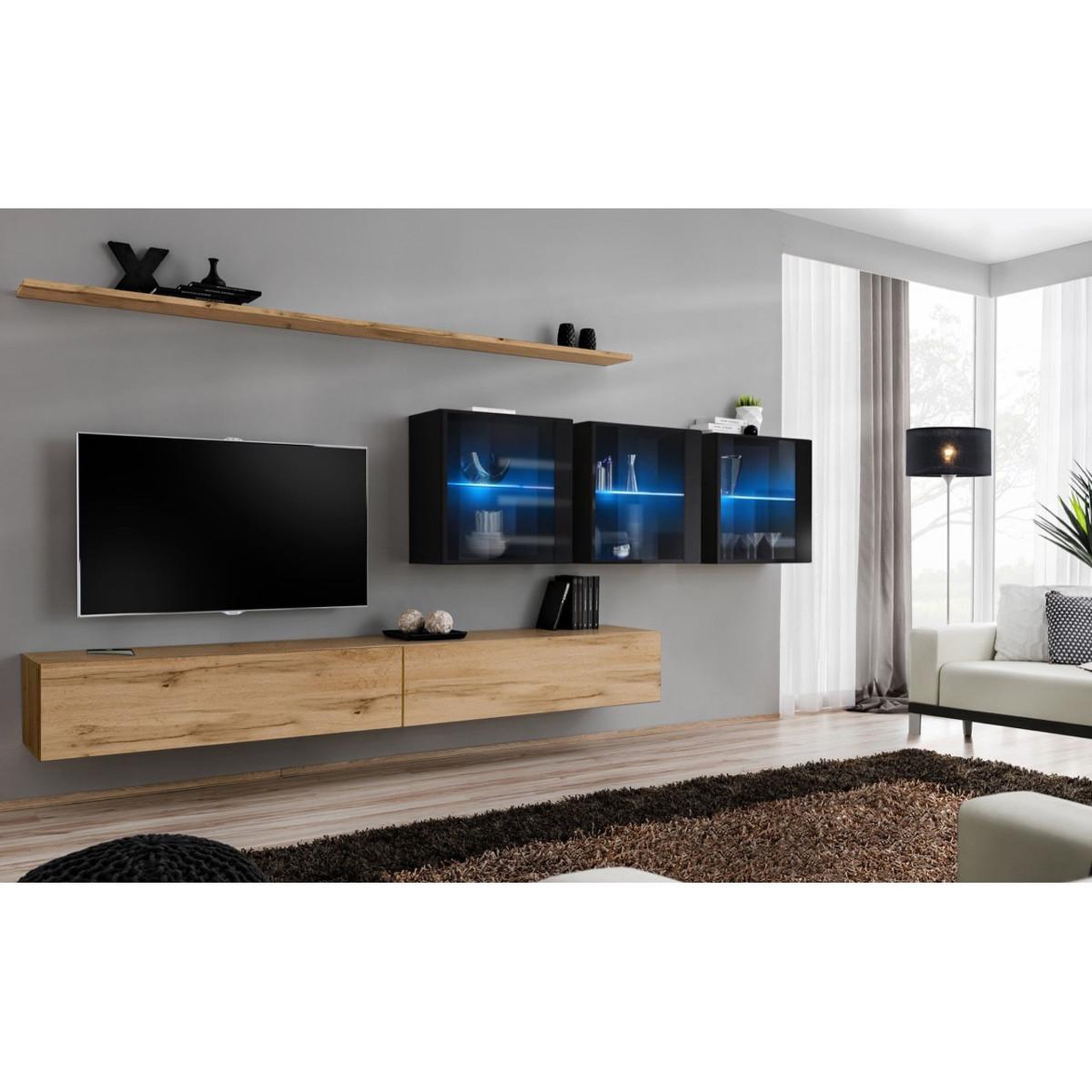 Voir la diapositive 2 : Paris Prix Meuble tv mural design  switch xvii  340cm naturel & noir