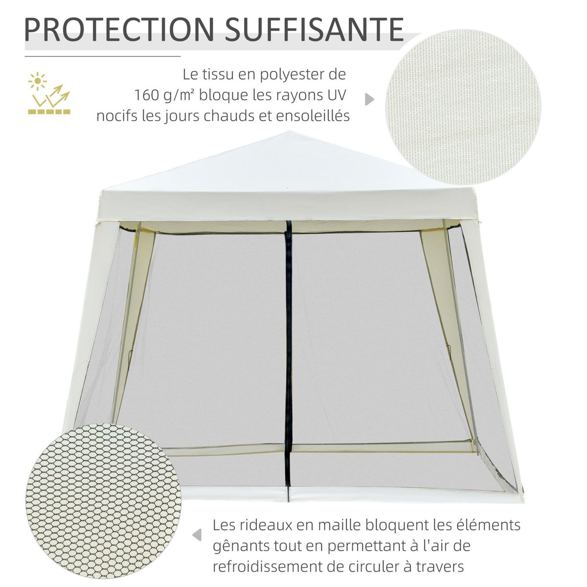 OUTSUNNY Tonnelle barnum style colonial dim. 3L x 3l x 2,45H m 4 moustiquaires 2 zippées beige noir