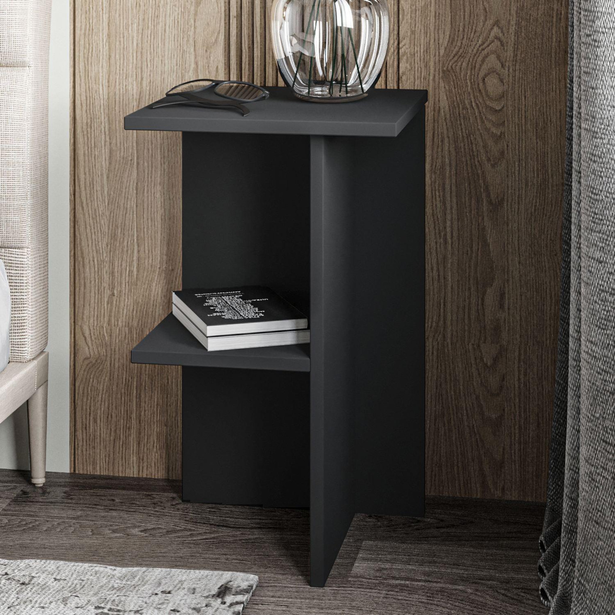Voir la diapositive 4 : Habitat et Jardin Table de chevet en bois  Leray  - 36 x 36 x 60 cm - Gris anthracite
