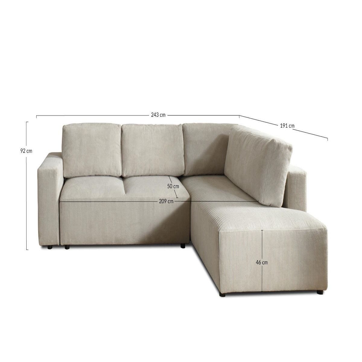 LISA DESIGN Livy - canapé d'angle convertible - avec coffre - en velours côtelé - 5 places - droit