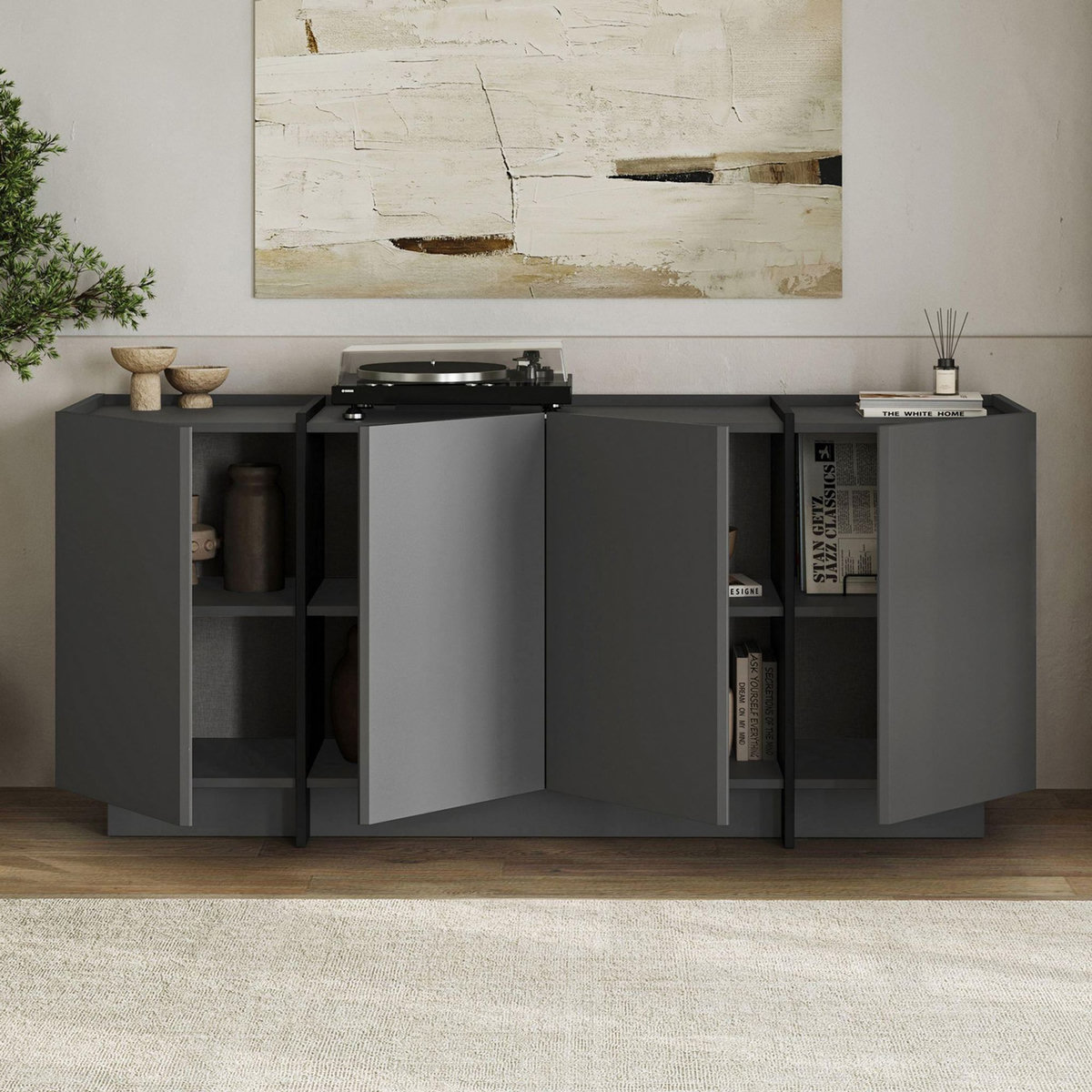 Habitat et Jardin Buffet en bois  Dorma  - 180 x 45 x 80 cm - Anthracite / Noir