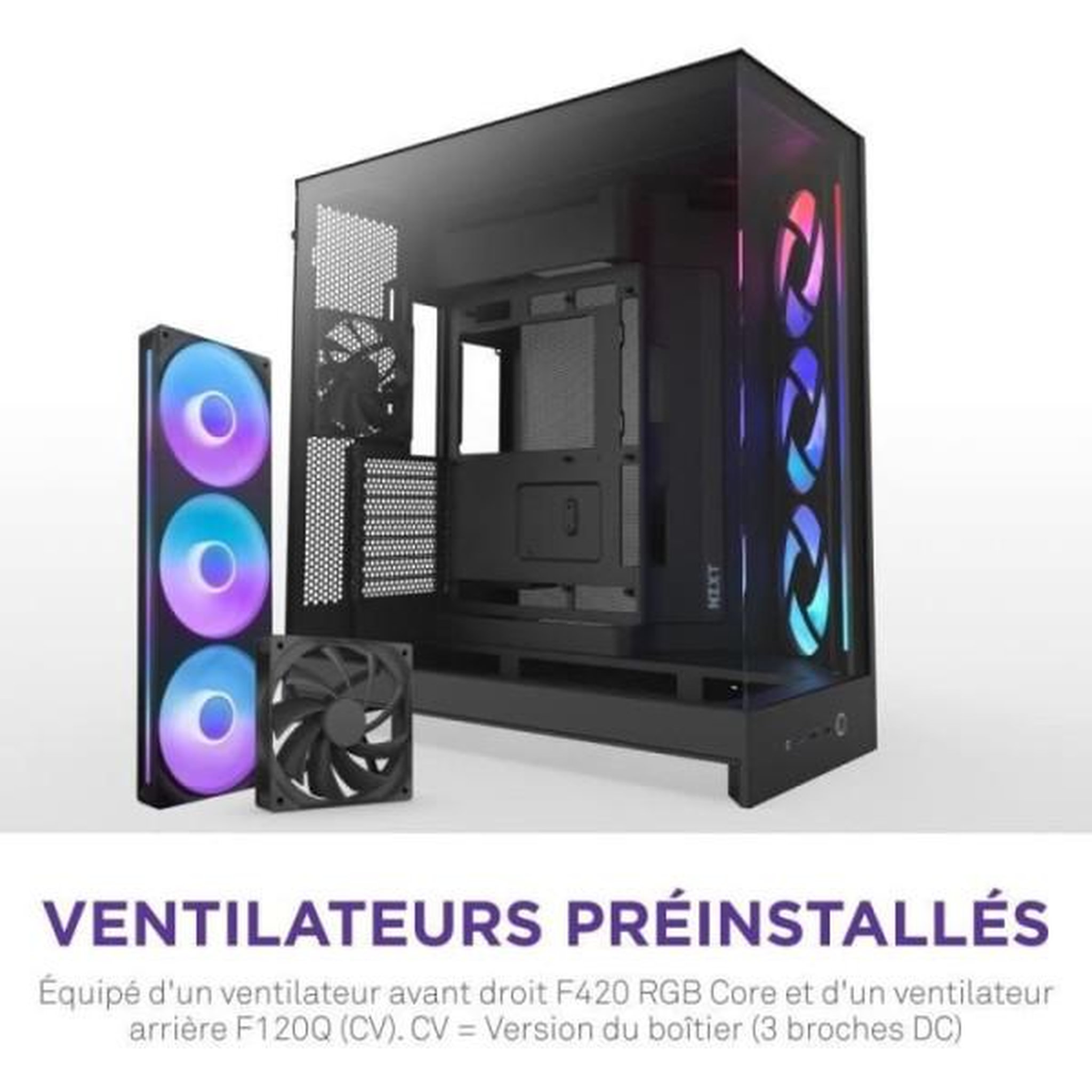 Voir la diapositive 5 : NZXT Boitier moyen-tour - nzxt - h9 flow rgb - double chambre - ventilateurs rgb inclus - noir