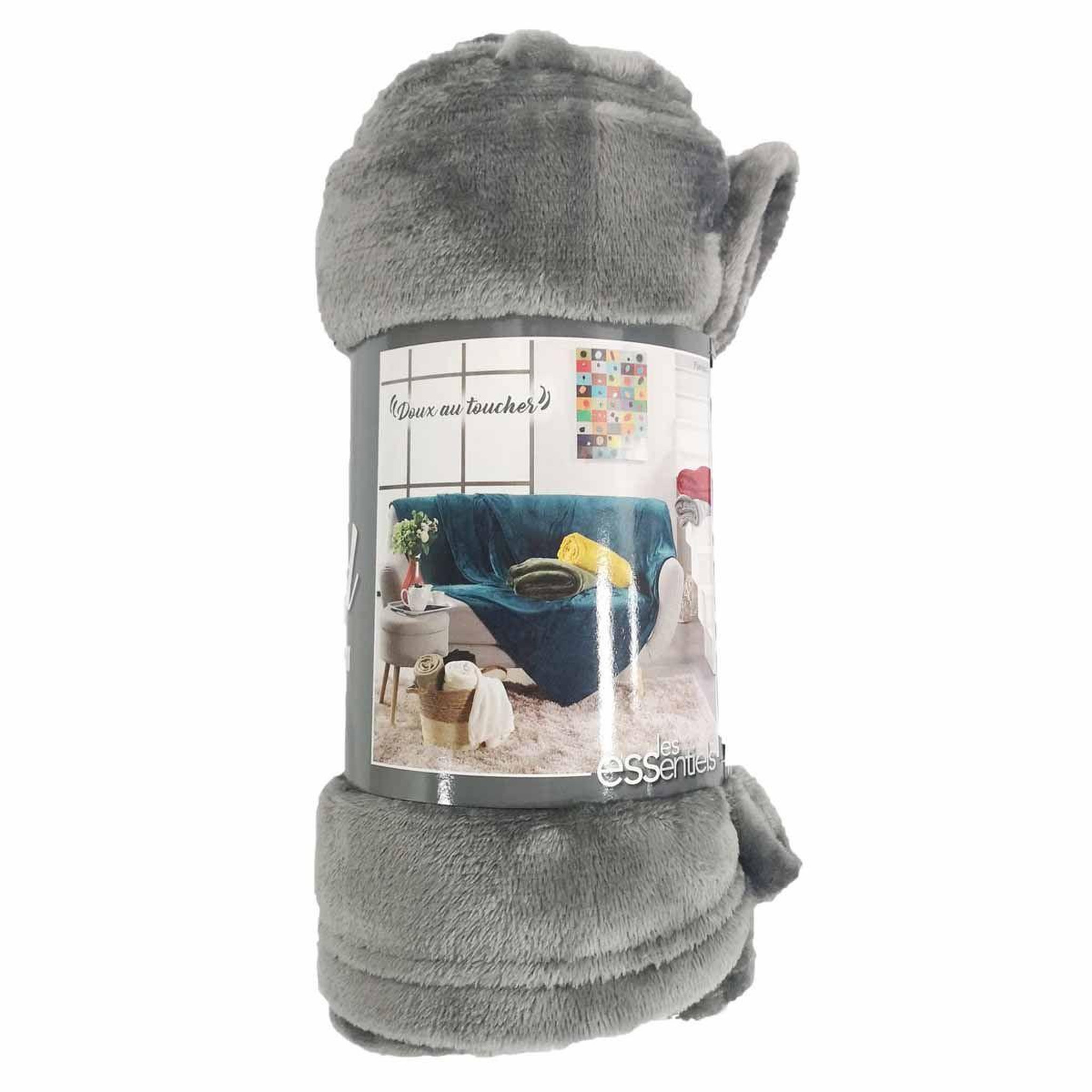 Voir la diapositive 3 : Douceur d'Intérieur Plaid uni en flanelle  flanou  125x150cm gris