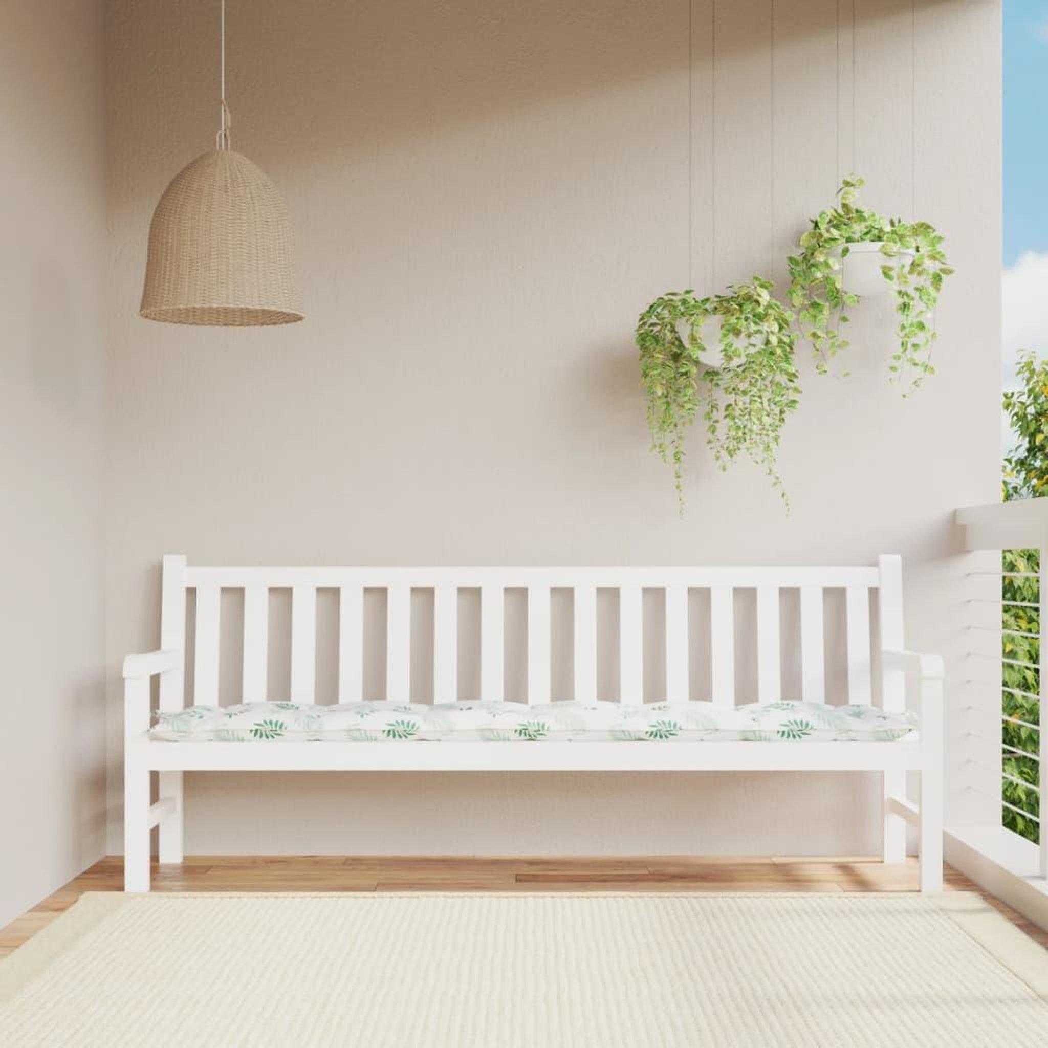 VIDAXL Coussin de banc de jardin motif de feuilles 200x50x7 cm tissu