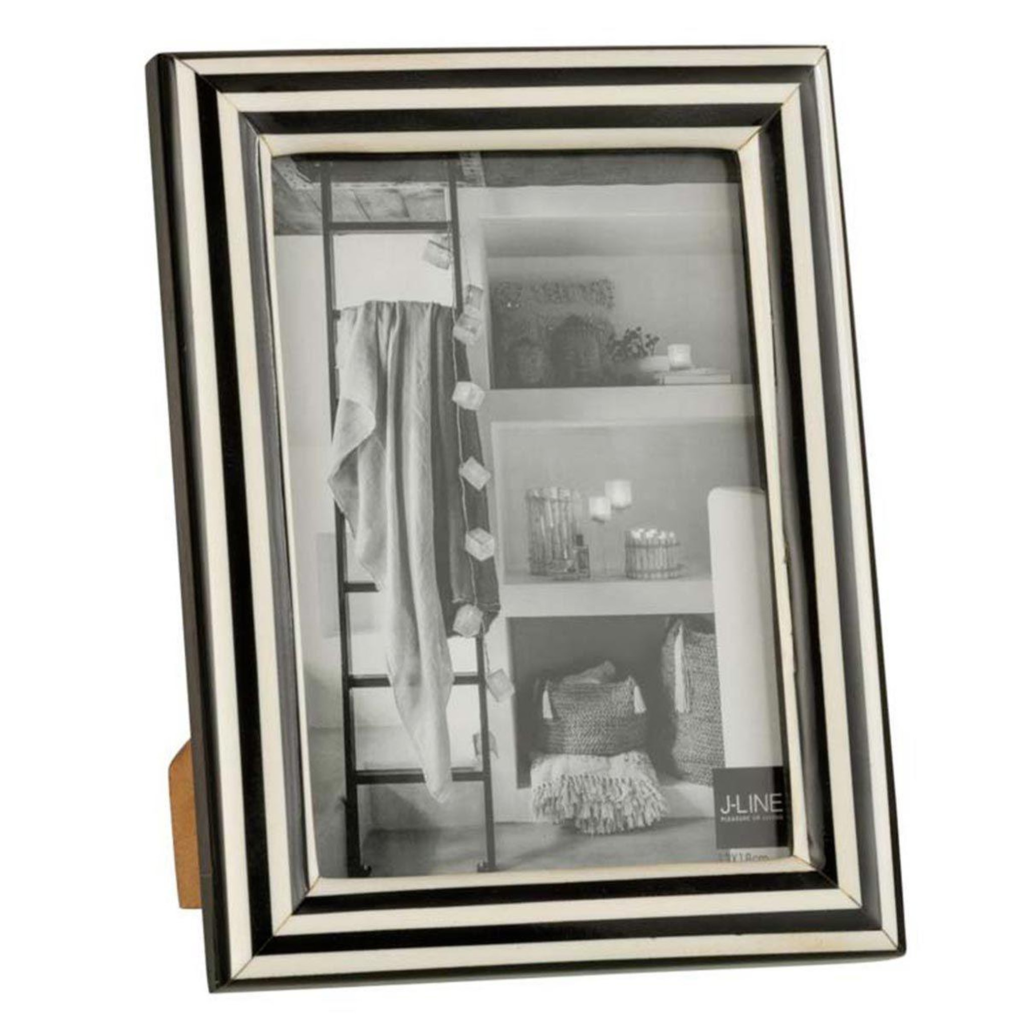 J-LINE Cadre photo déco  lignes  13x18cm noir & blanc