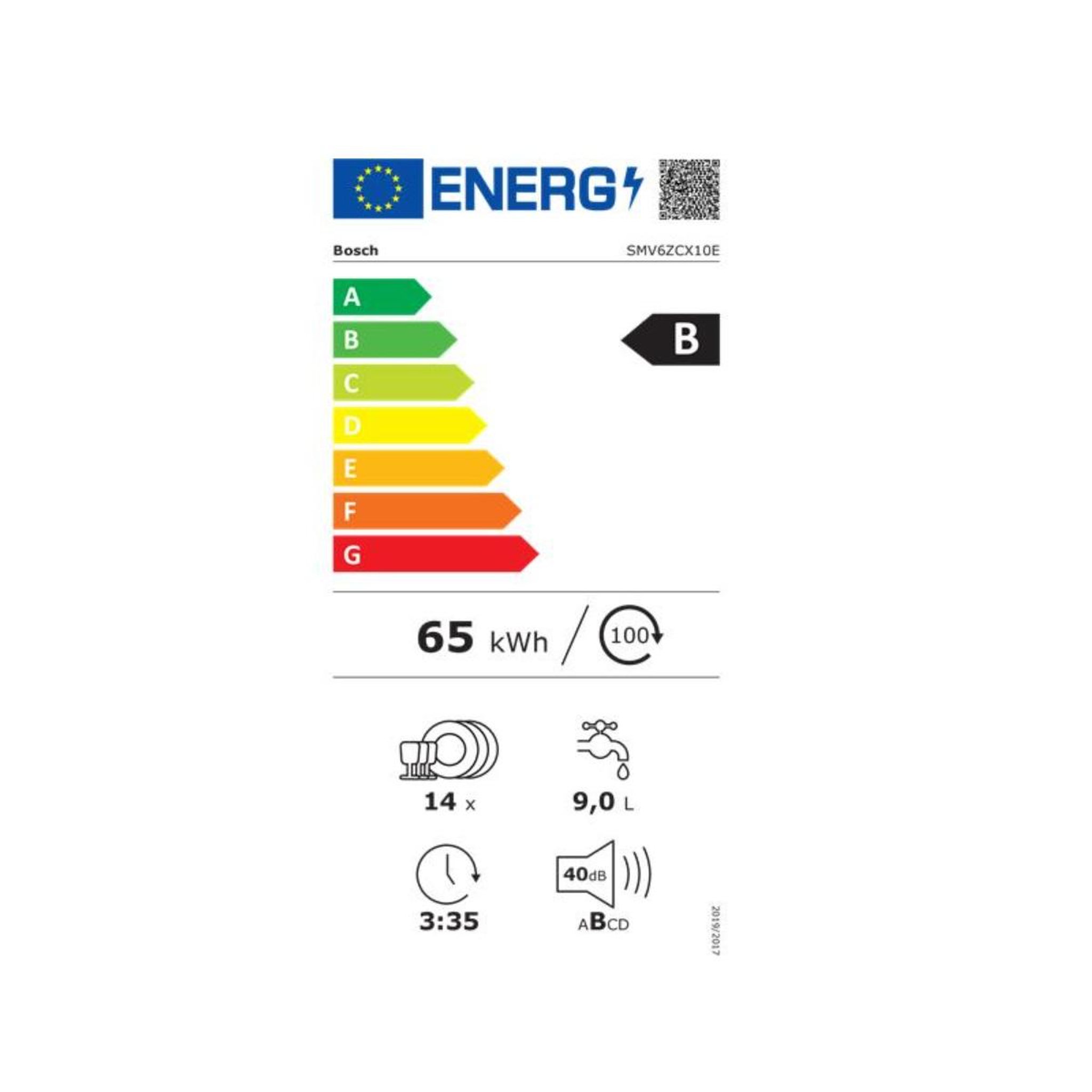 Voir la diapositive 2 : BOSCH Lave-vaisselle  60cm 14 couverts 40db tout intégrable - smv6zcx10e