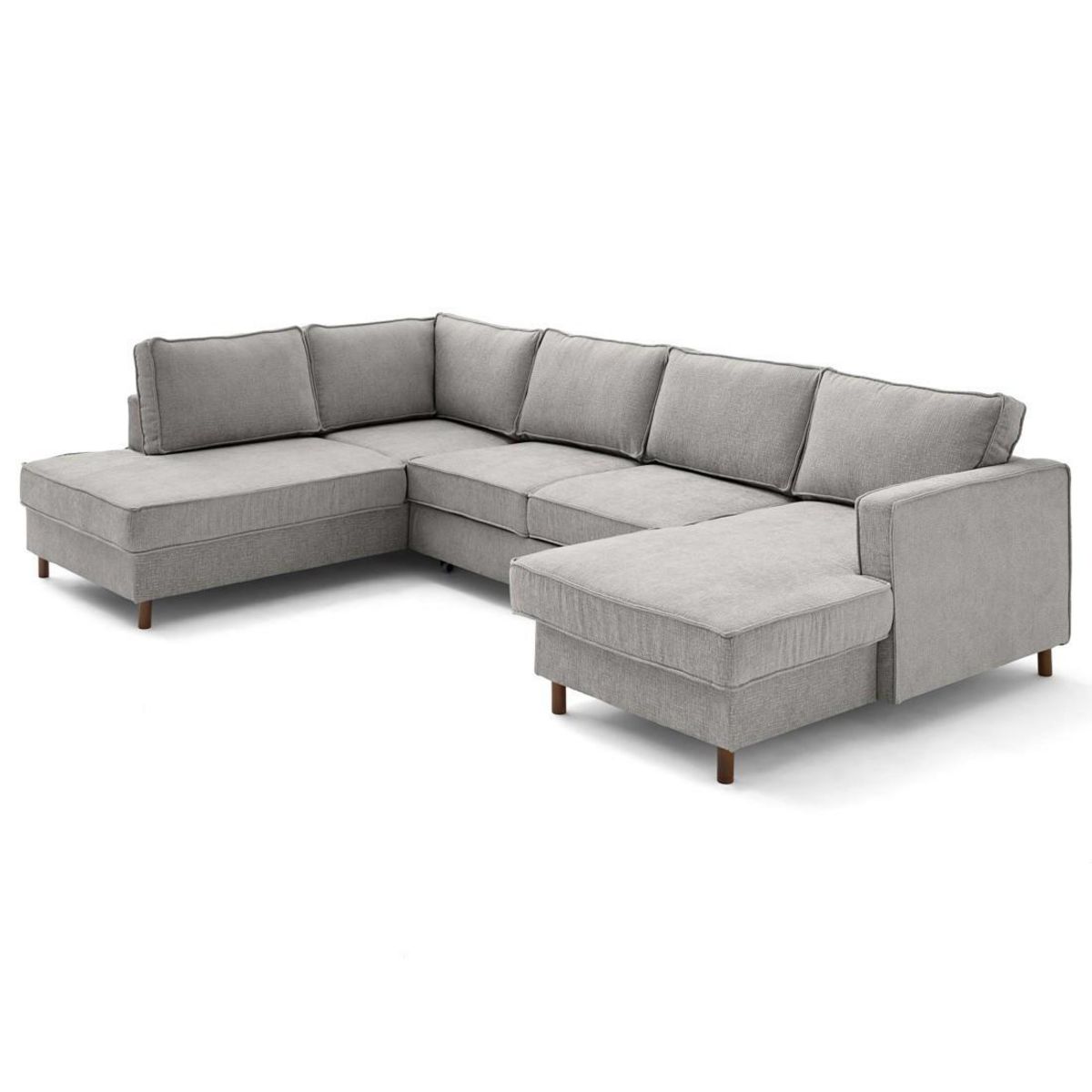 LISA DESIGN Jake - canapé panoramique d'angle gauche 7 places convertible avec coffre en tissu velours relief