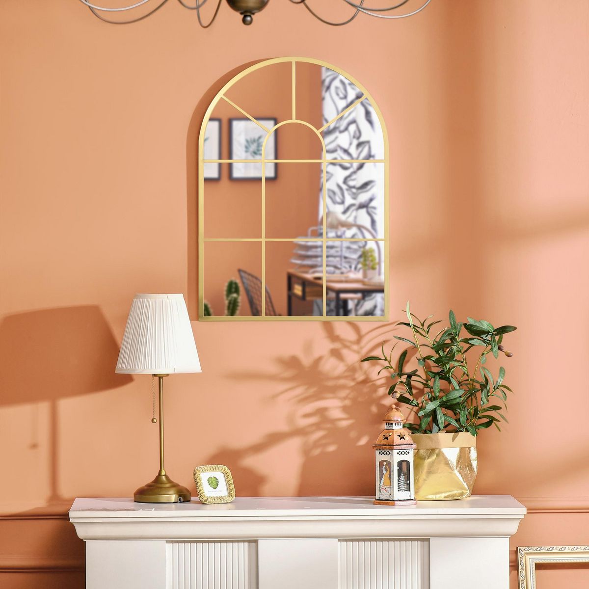 HOMCOM Miroir mural style art déco forme voûtée dim. 50L x 70H cm métal doré verre