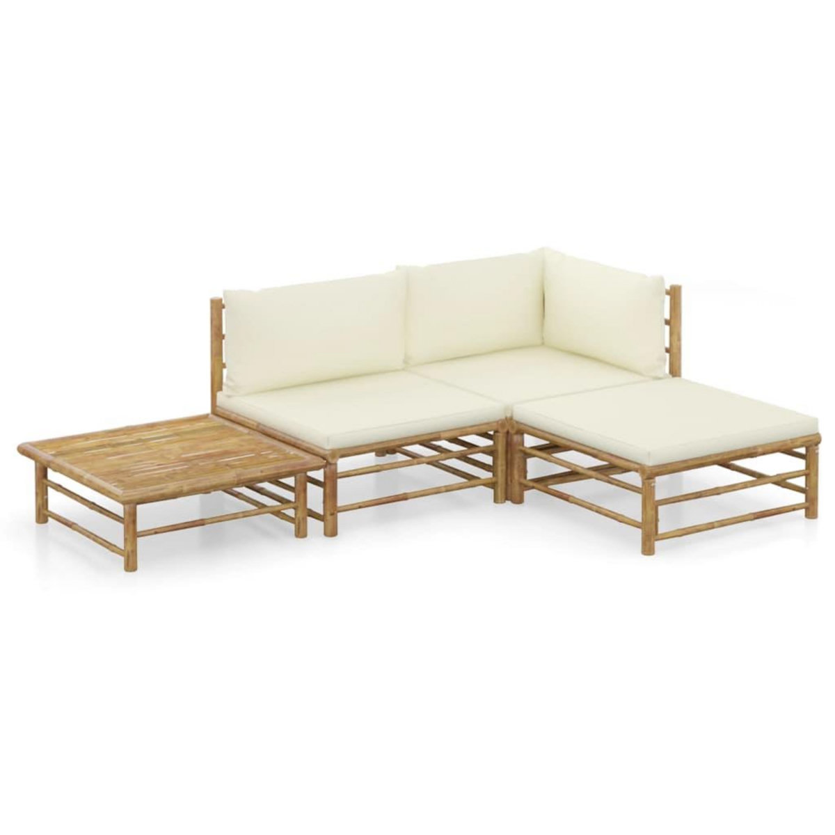 VIDAXL Salon de jardin 4 pcs avec coussins blanc creme bambou