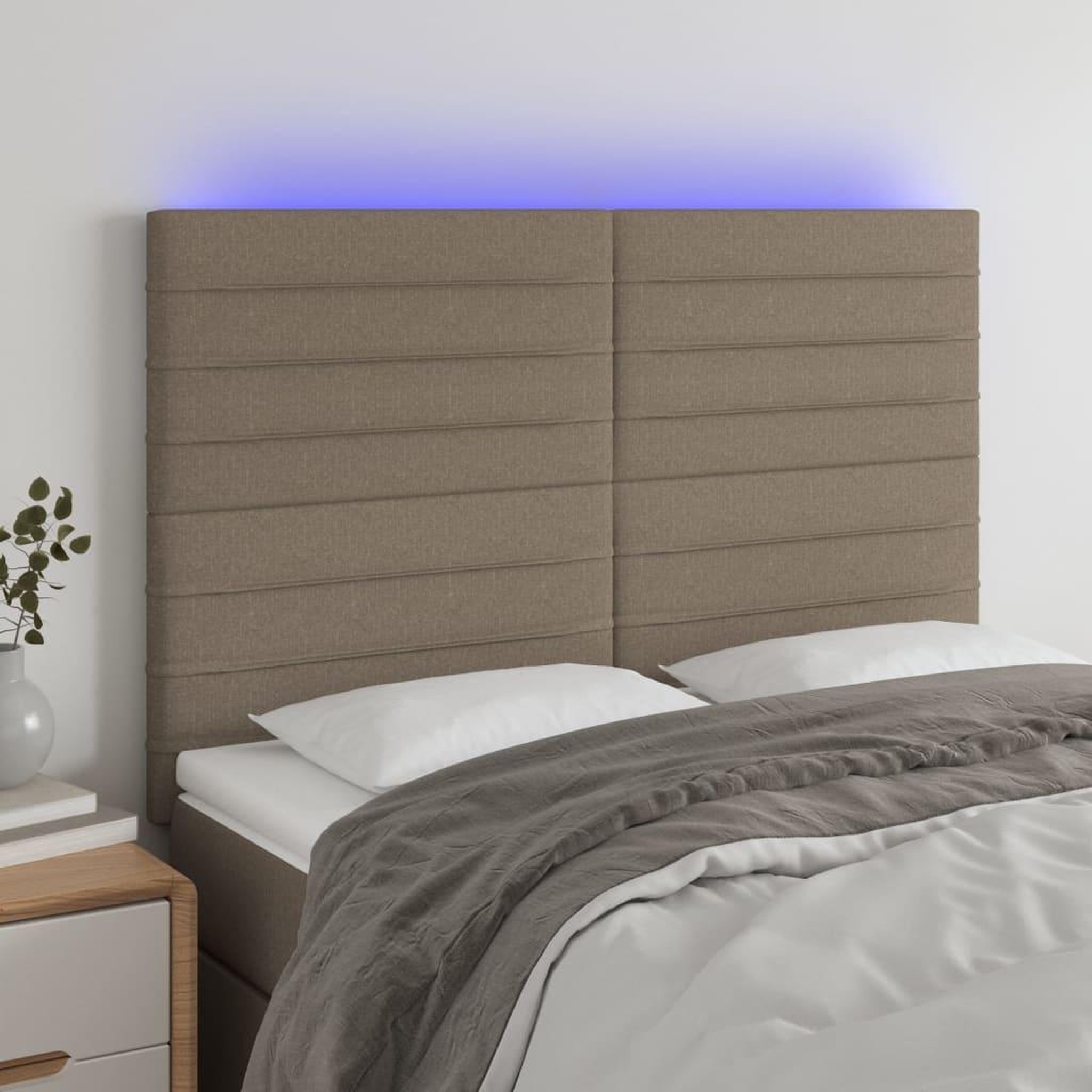 Voir la diapositive 1 : VIDAXL Tete de lit a LED Taupe 144x5x118/128 cm Tissu
