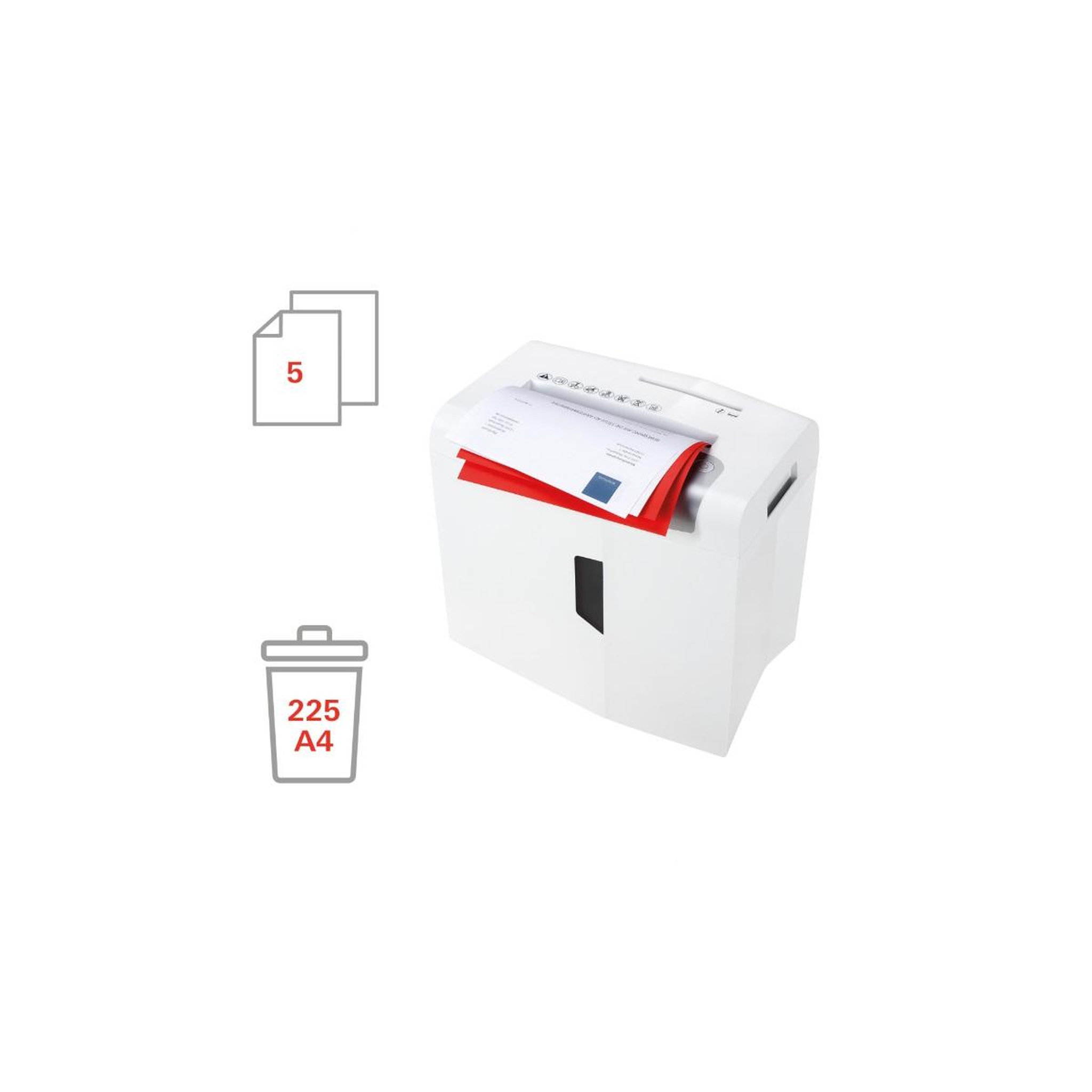 Voir la diapositive 3 : Hsm Destructeur de documents 5 feuilles coupes particules 4.5x30mm - 1043121