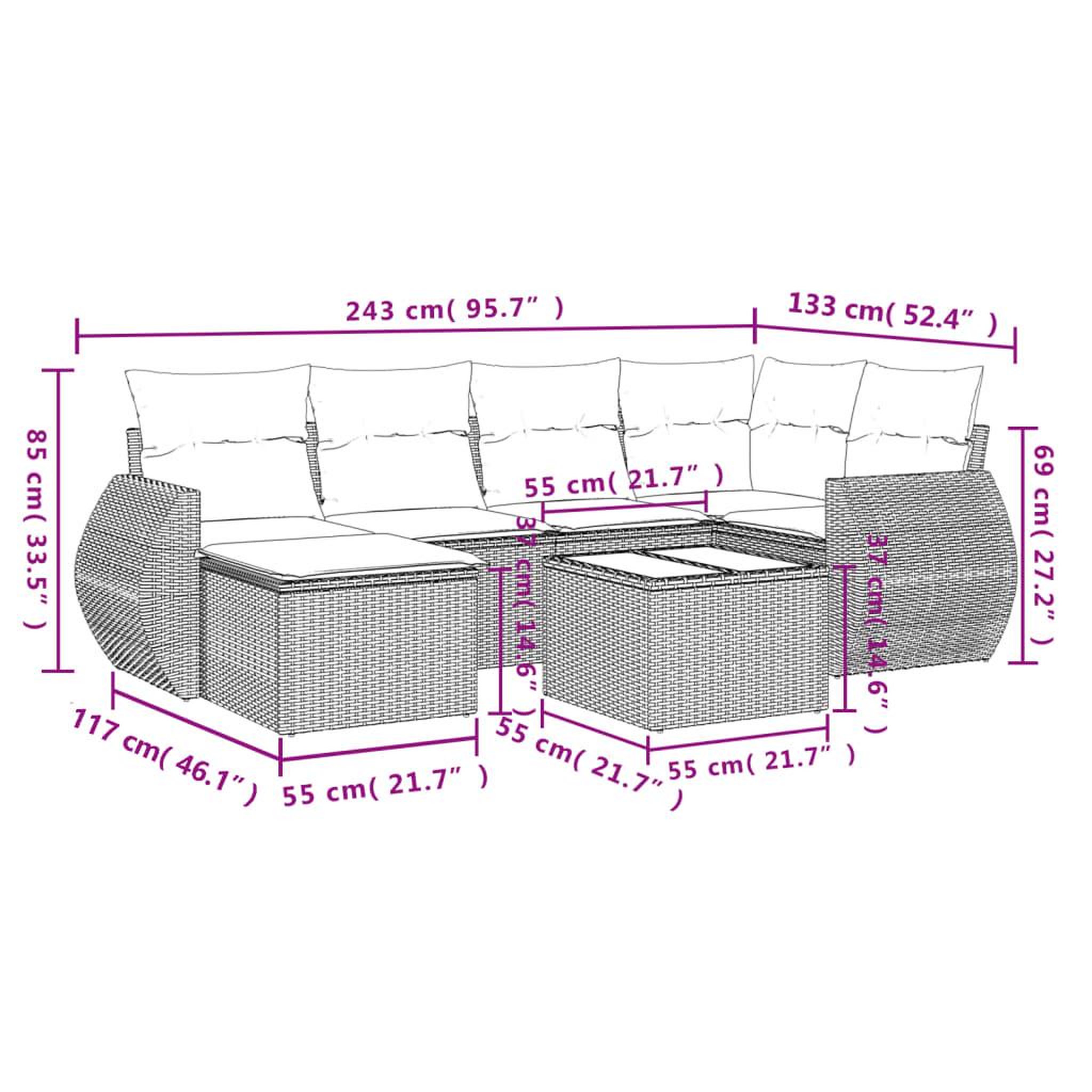 Voir la diapositive 6 : VIDAXL Salon de jardin 7 pcs avec coussins noir resine tressee