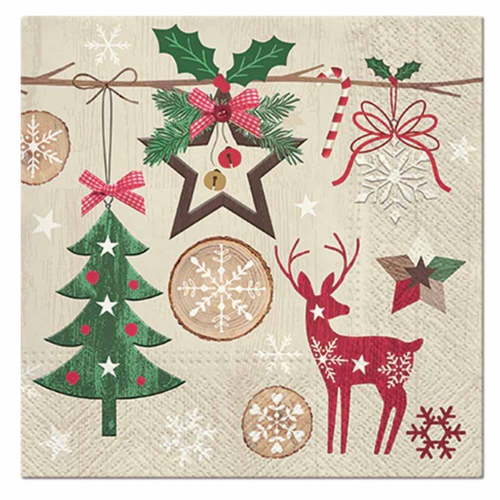 HOMEA Lot de 20 serviettes en papier  noël rustique  33x33cm naturel