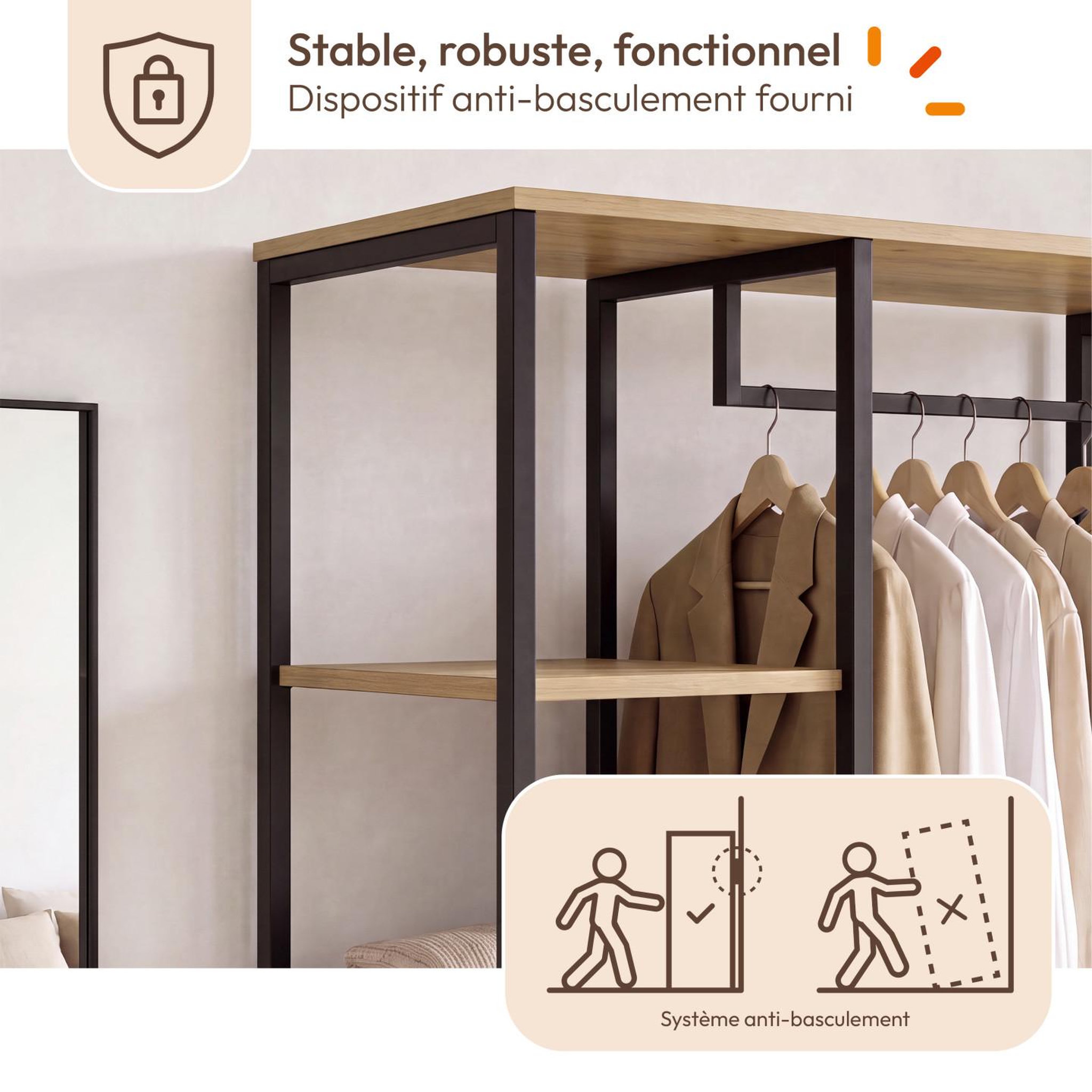 Voir la diapositive 5 : ID MARKET Dressing penderie étagères l. 90 cm detroit design industriel
