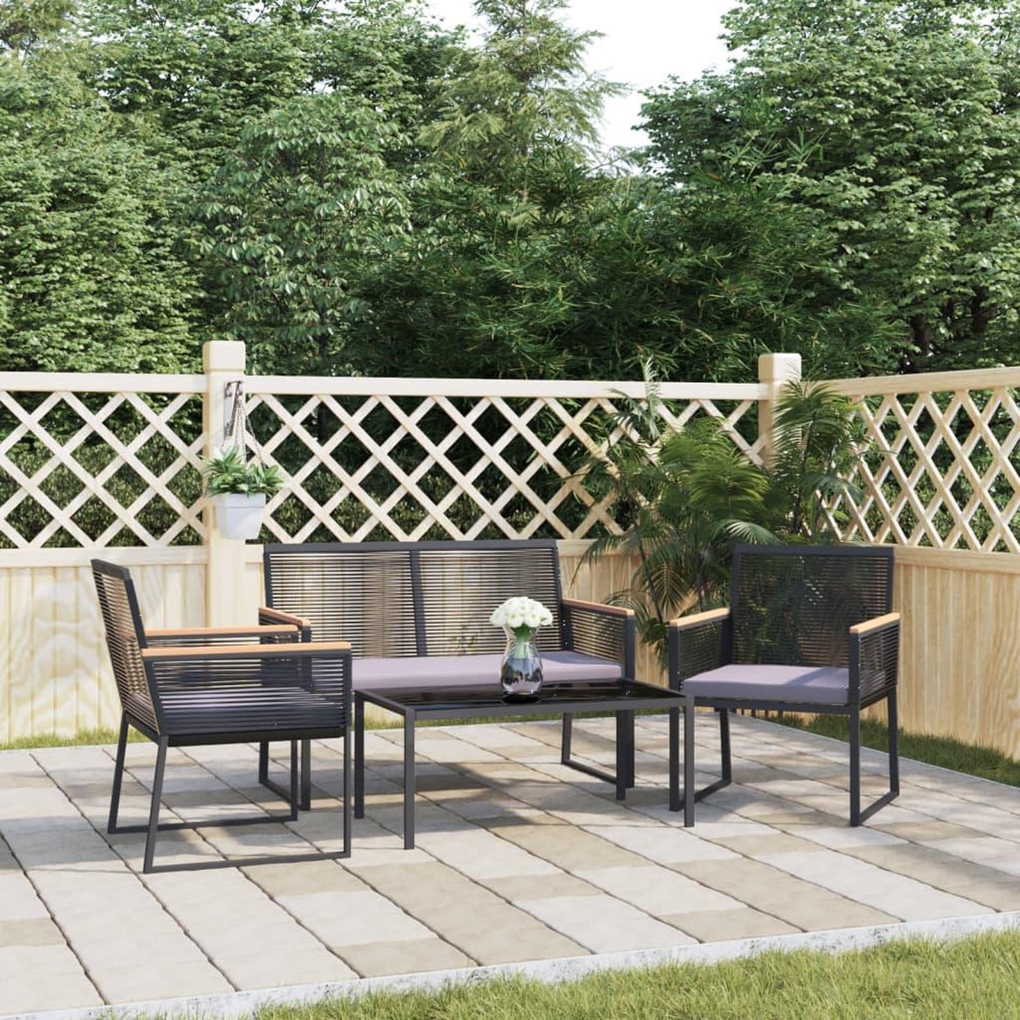 Voir la diapositive 1 : VIDAXL Salon de jardin 4 pcs avec coussins Noir Acier