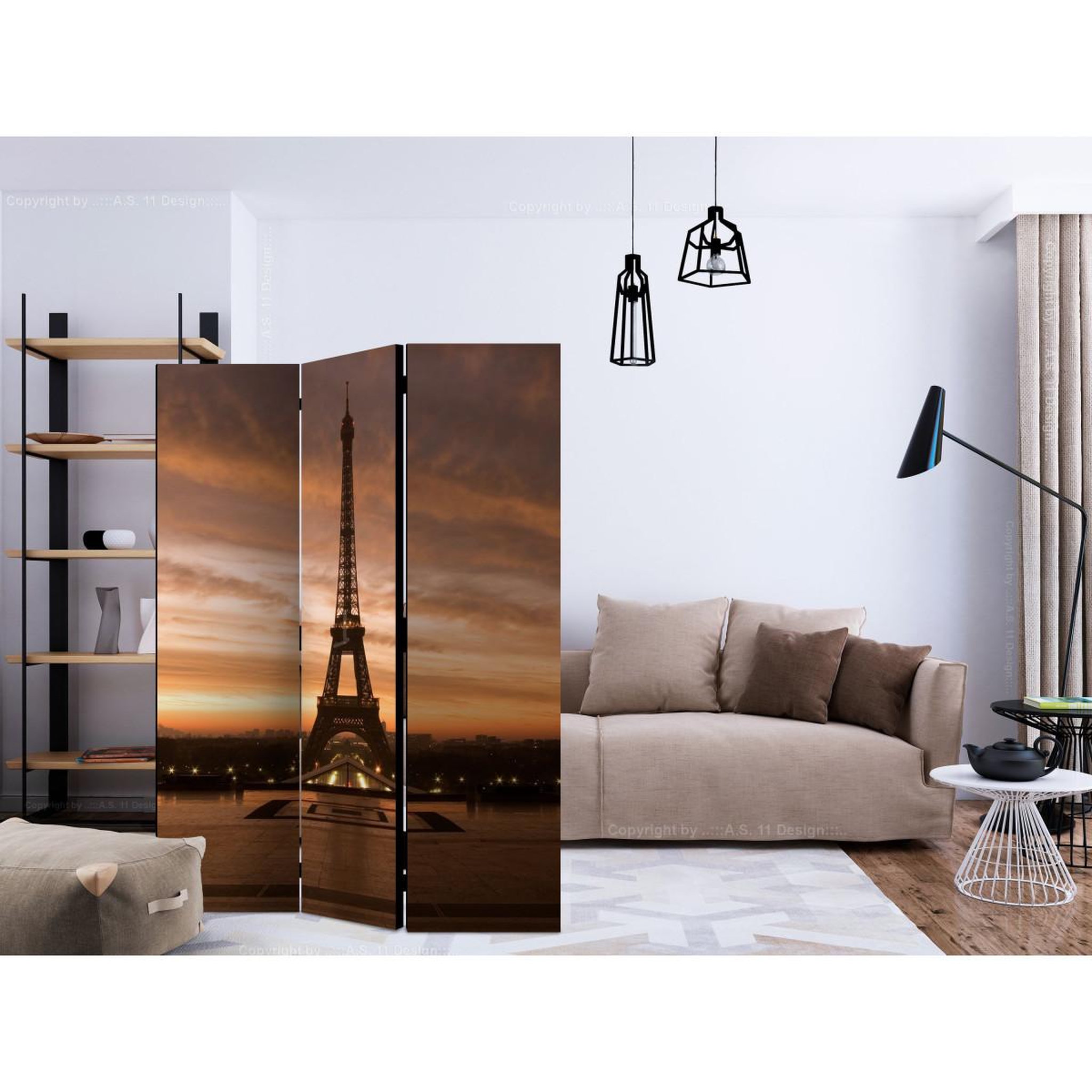 Voir la diapositive 2 : Paris Prix Paravent 3 volets  evening colours of paris  135x172cm