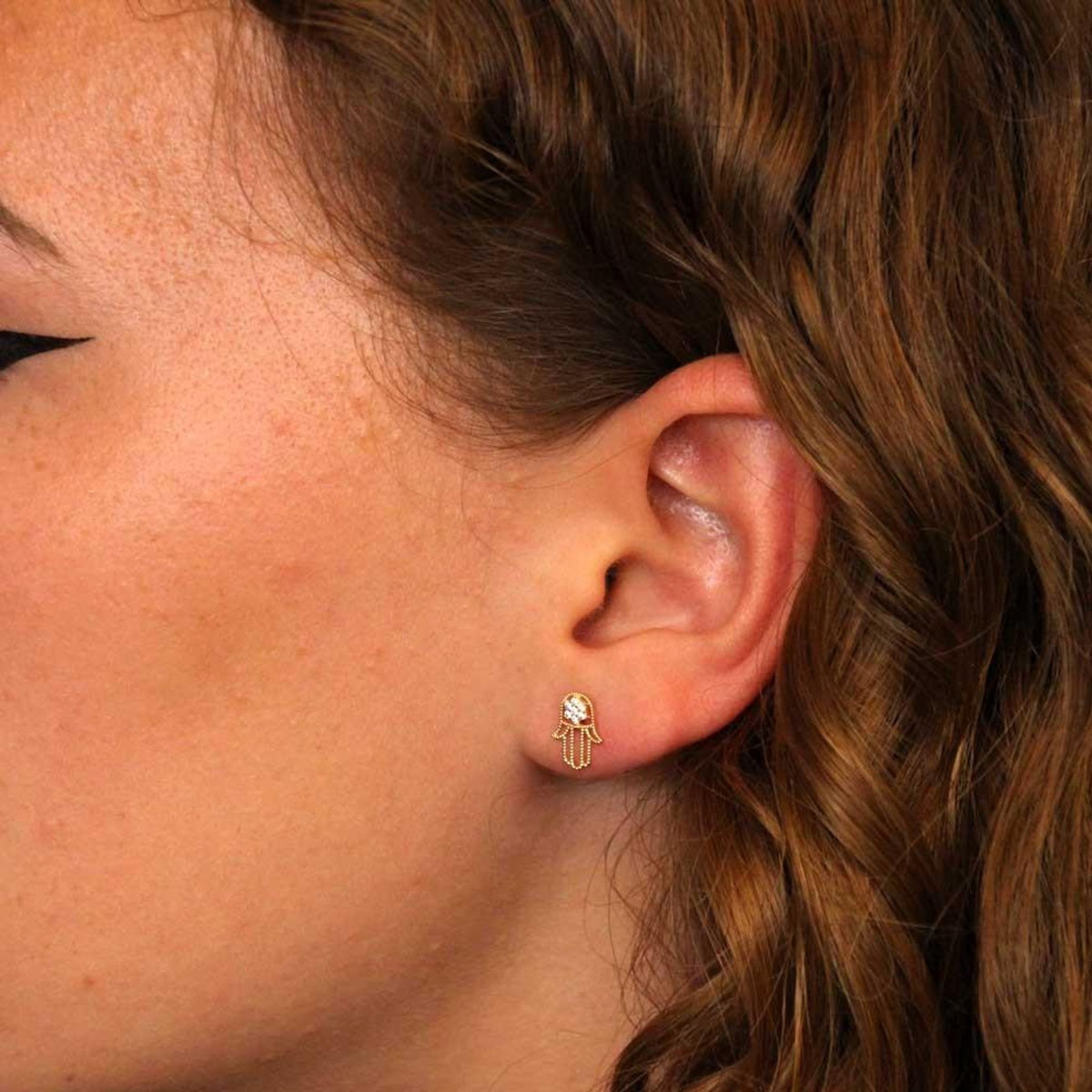 L'ATELIER D'AZUR Boucles d'Oreilles Main de Fatma - Or Jaune - Femme et Enfant