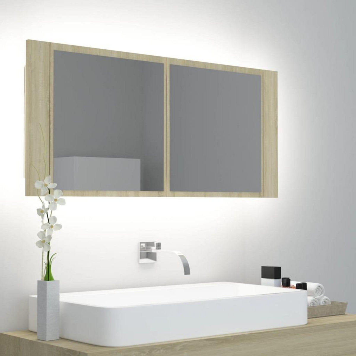 VIDAXL Armoire a miroir a LED de bain Chene sonoma 100x12x45 Acrylique