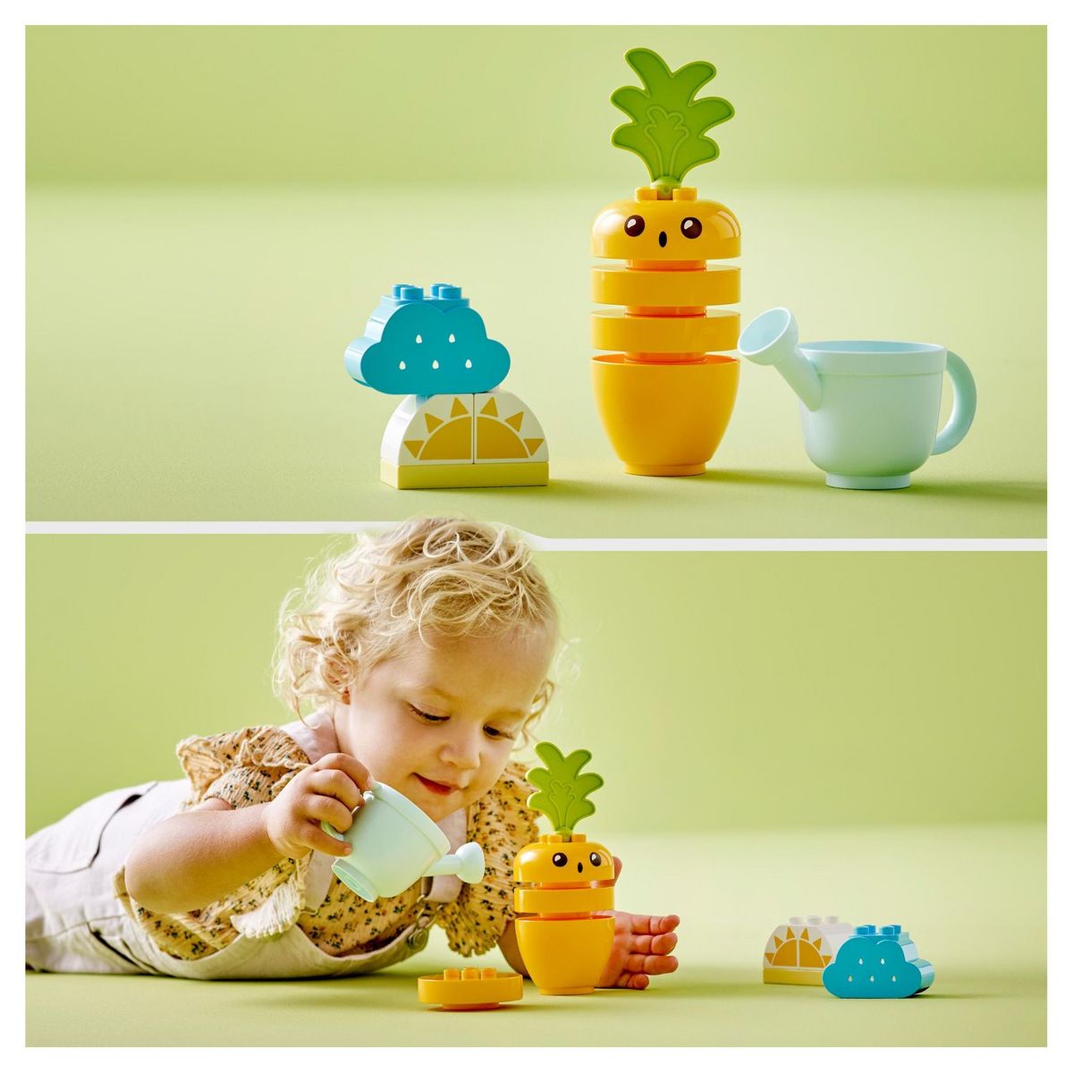 LEGO DUPLO 10981 - La carotte qui pousse, Jouet à Empiler pour Bébés Dès 1,5 An avec 4 Briques Végétales, Jouet Éducatif avec Légumes, et Arrosoir