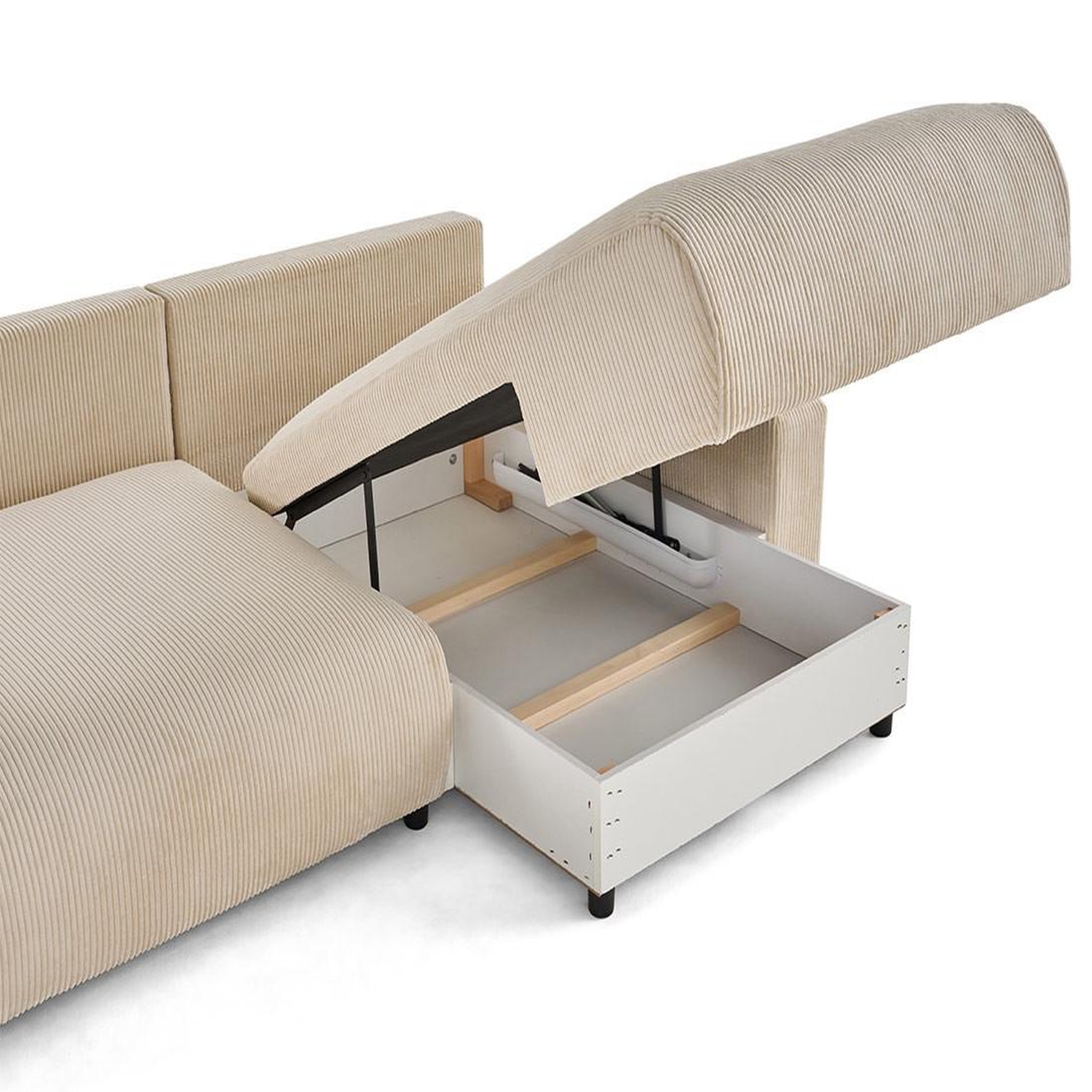 Voir la diapositive 2 : LISA DESIGN Pivoine - canapé d'angle 4 places réversible convertible avec 2 coffres en velours côtelé