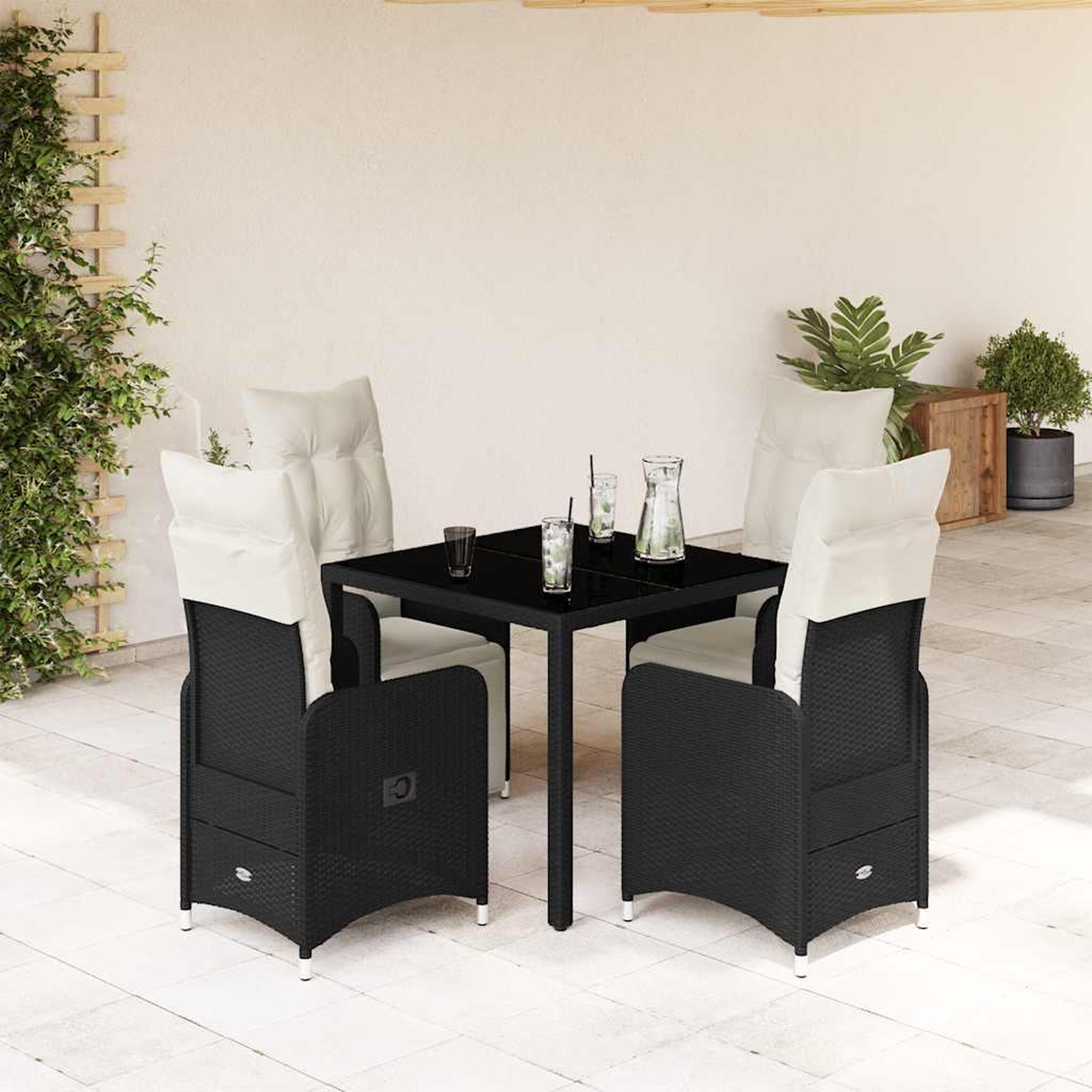 VIDAXL Ensemble de bistro de jardin 5 pcs coussins noir poly rotin