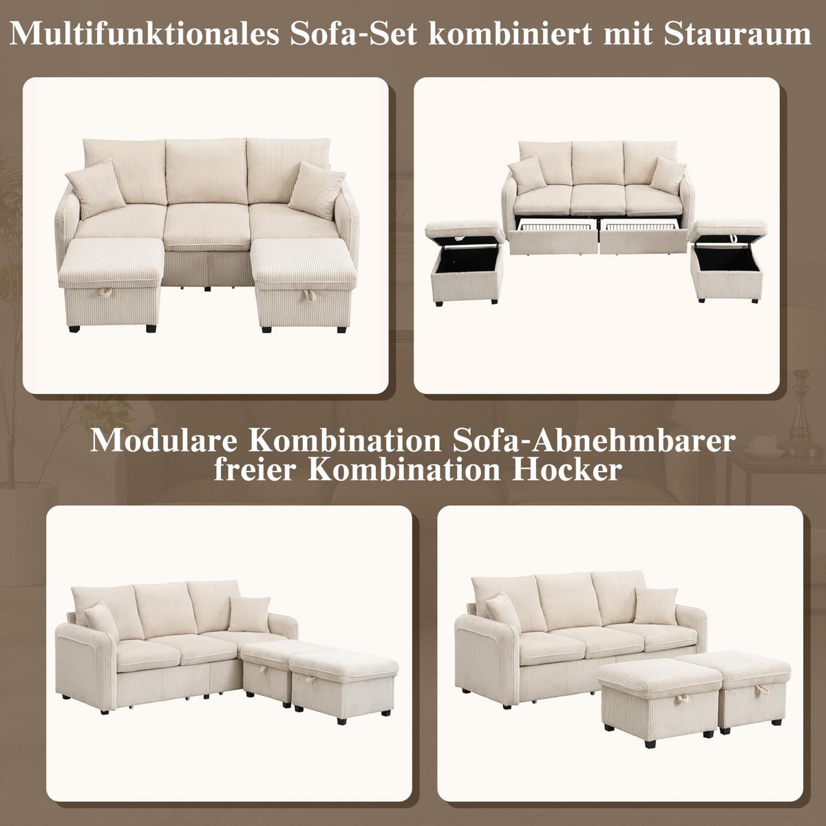 MERAX Canapé d'angle panoramique fixe