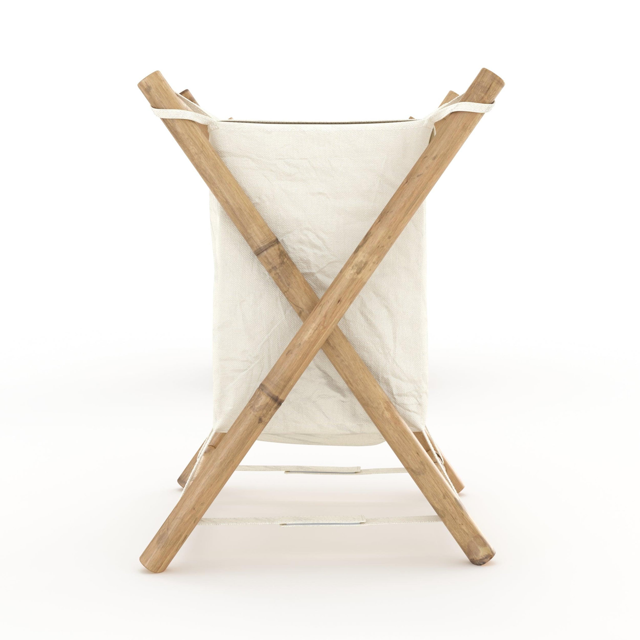 Voir la diapositive 3 : MAISON PAVANE Panier à linge pliable en tissu blanc et bambou -bami