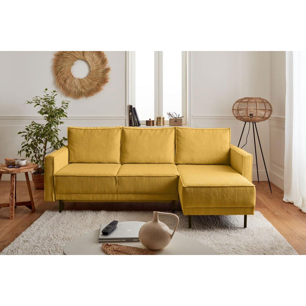 LISA DESIGN Charlie - canapé d'angle réversible - 4 places - convertible avec coffre - en velours côtelé