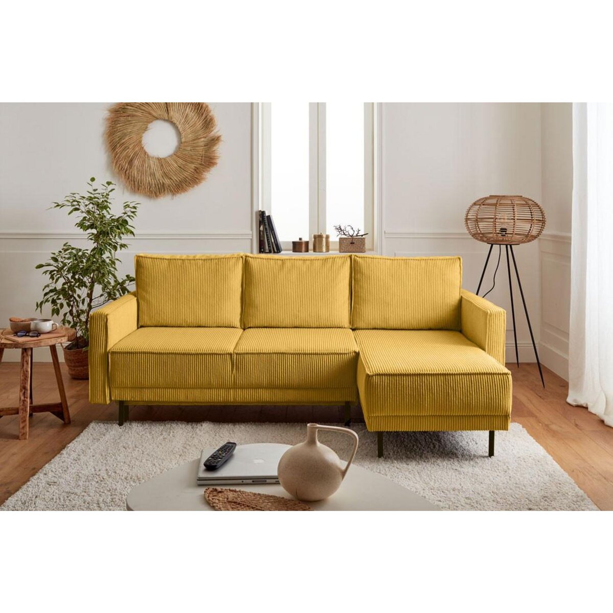 LISA DESIGN Charlie - canapé d'angle réversible - 4 places - convertible avec coffre - en velours côtelé