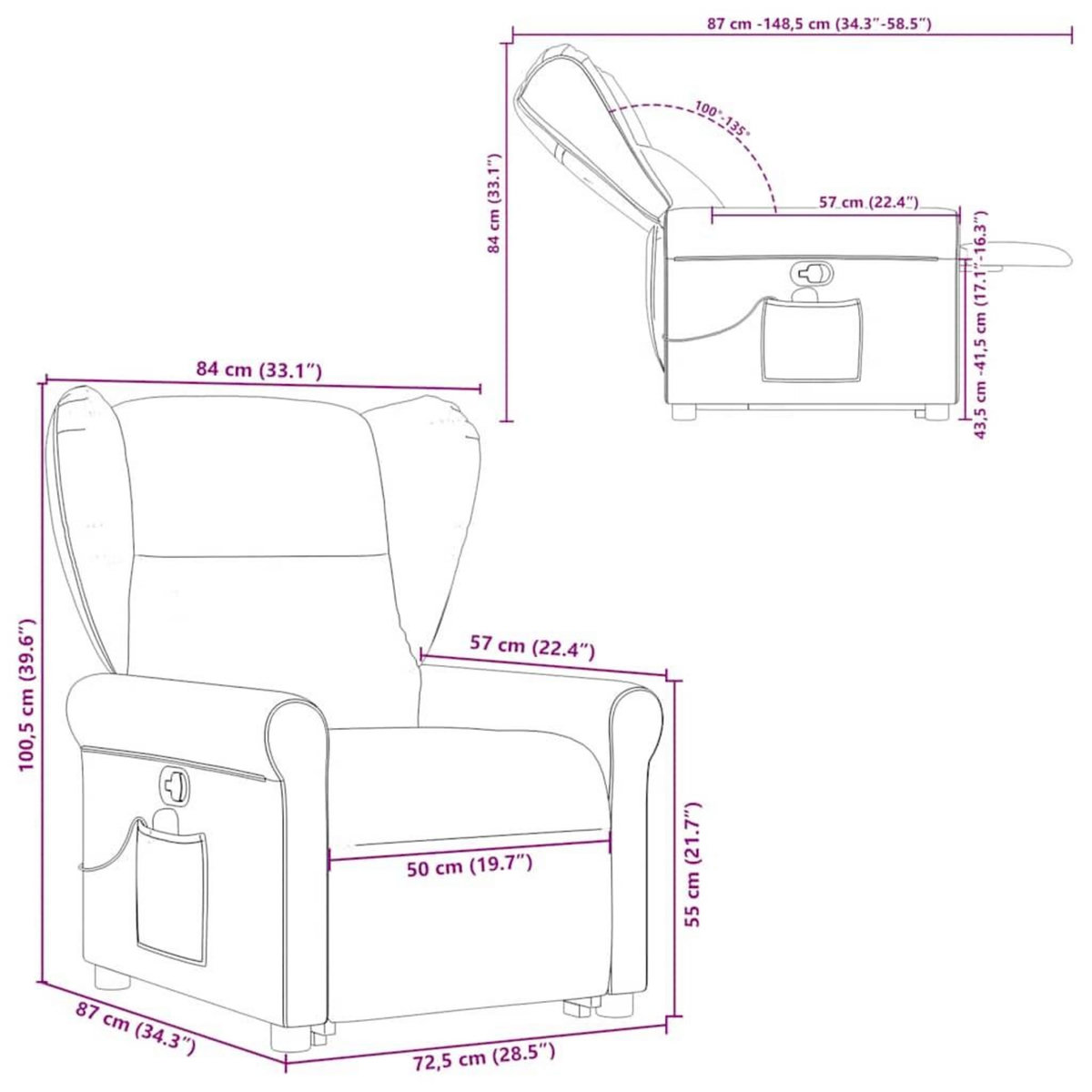 VIDAXL Fauteuil de massage inclinable Gris fonce Tissu
